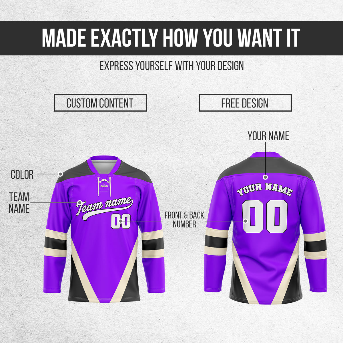 Hockey Jersey - Raglan Sleeves - Purple