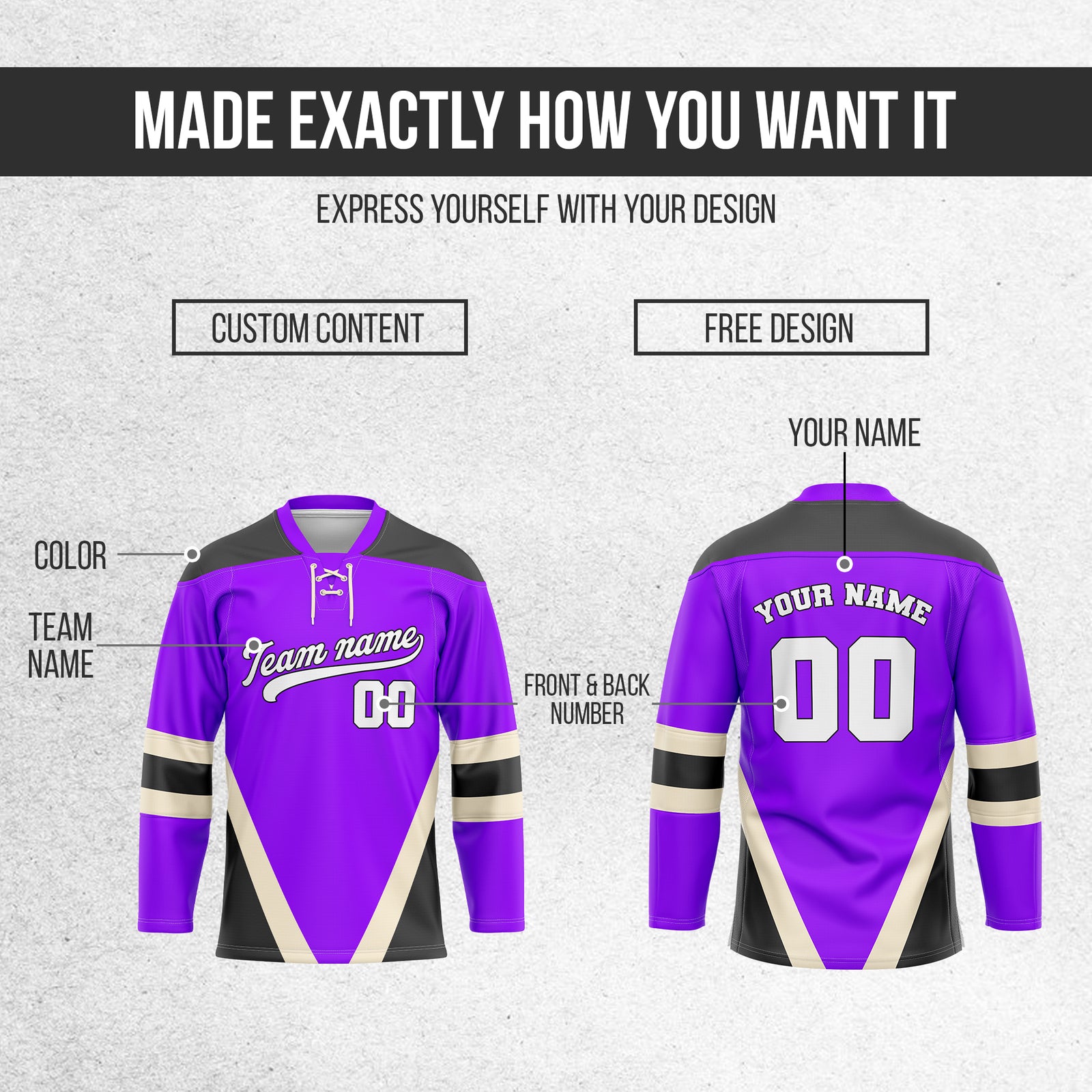 Hockey Jersey - Raglan Sleeves - Purple