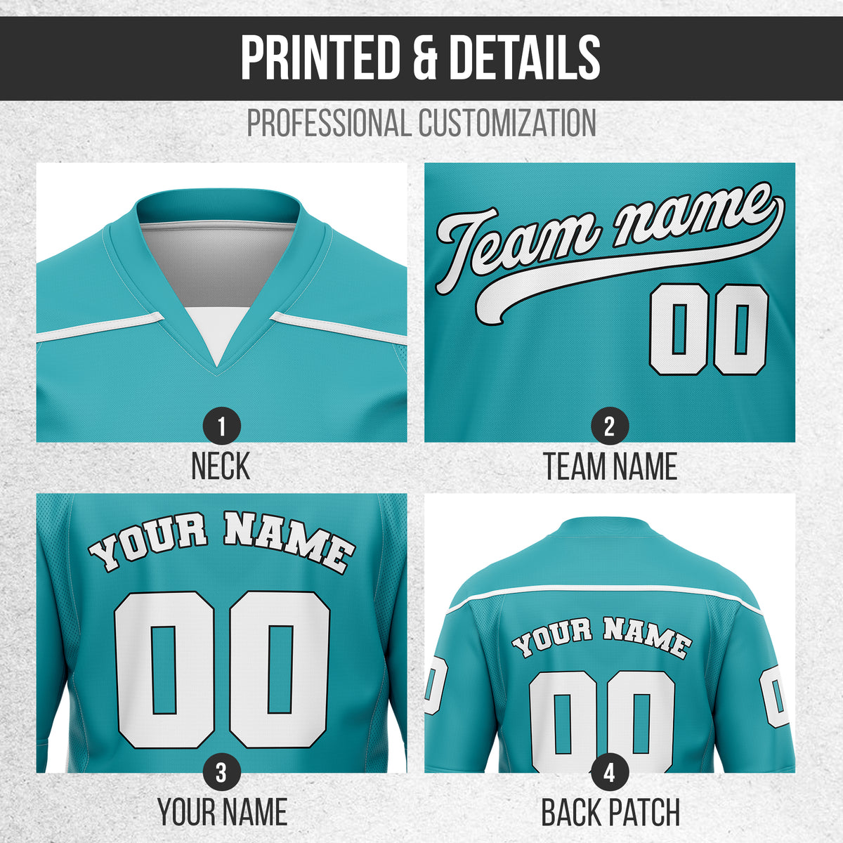 Hockey Jersey -  V Neck - Teal