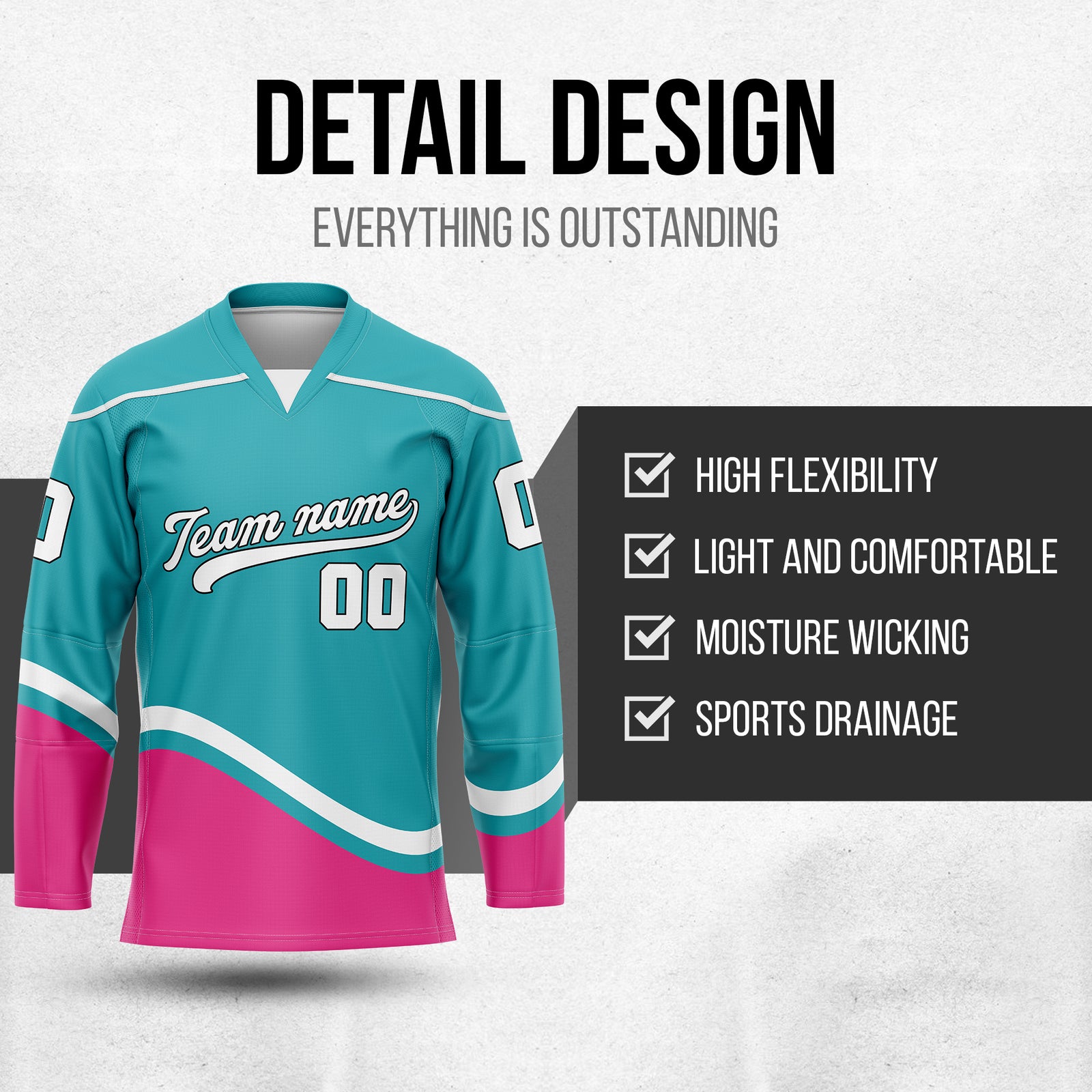 Hockey Jersey -  V Neck - Teal