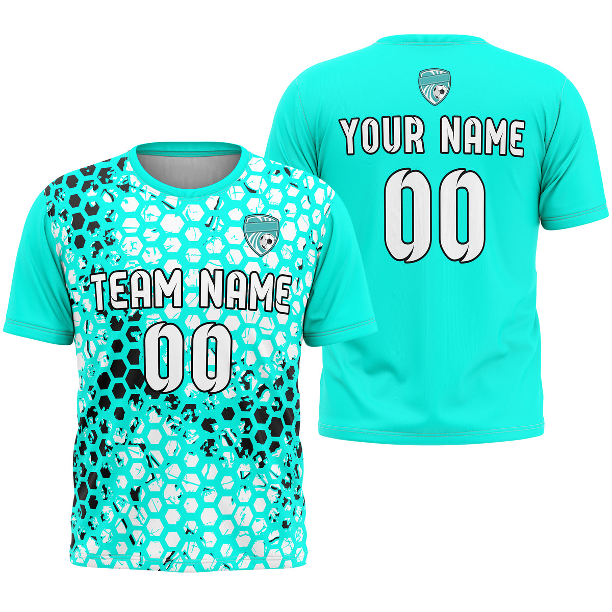 Soccer Jersey - Round Neck - Full Pattern - Design 1 -  Aqua