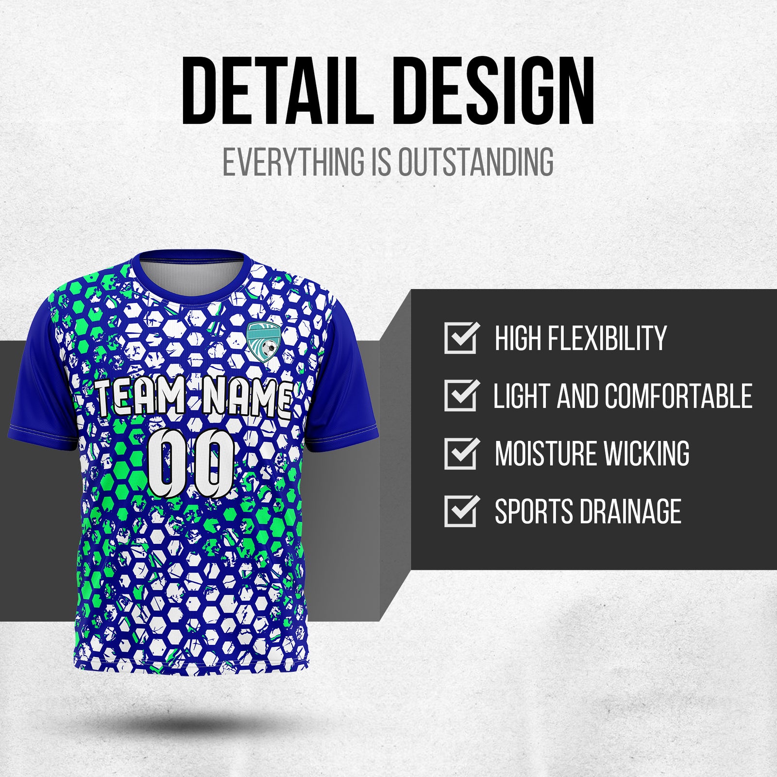 Soccer Jersey - Round Neck - Full Pattern - Design 1 - Navy