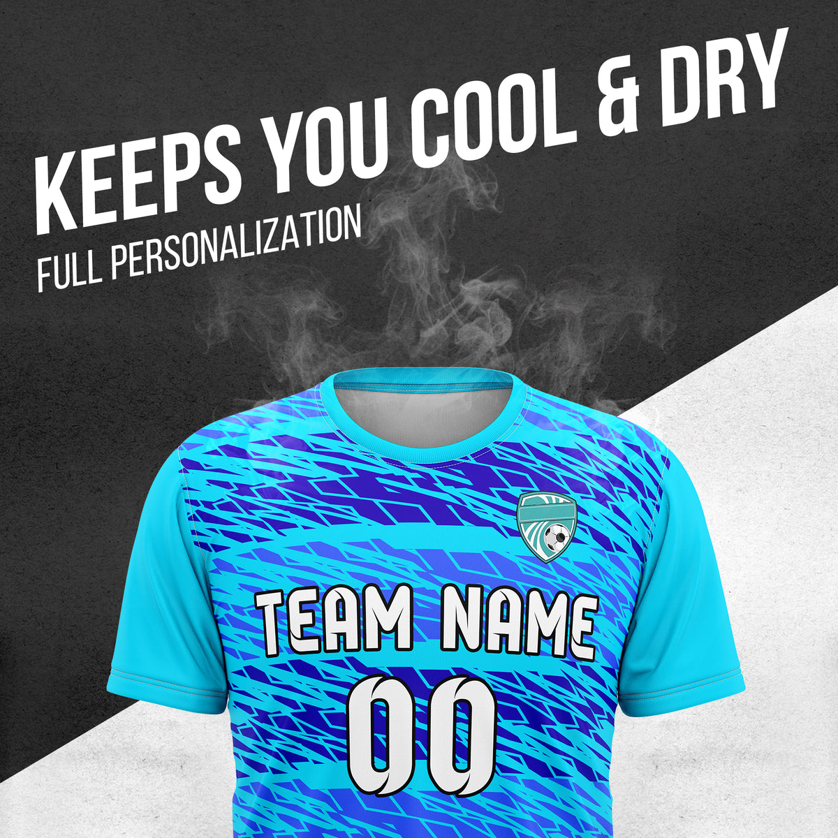 Soccer Jersey - Round Neck - Full Pattern - Design 2 - Aqua