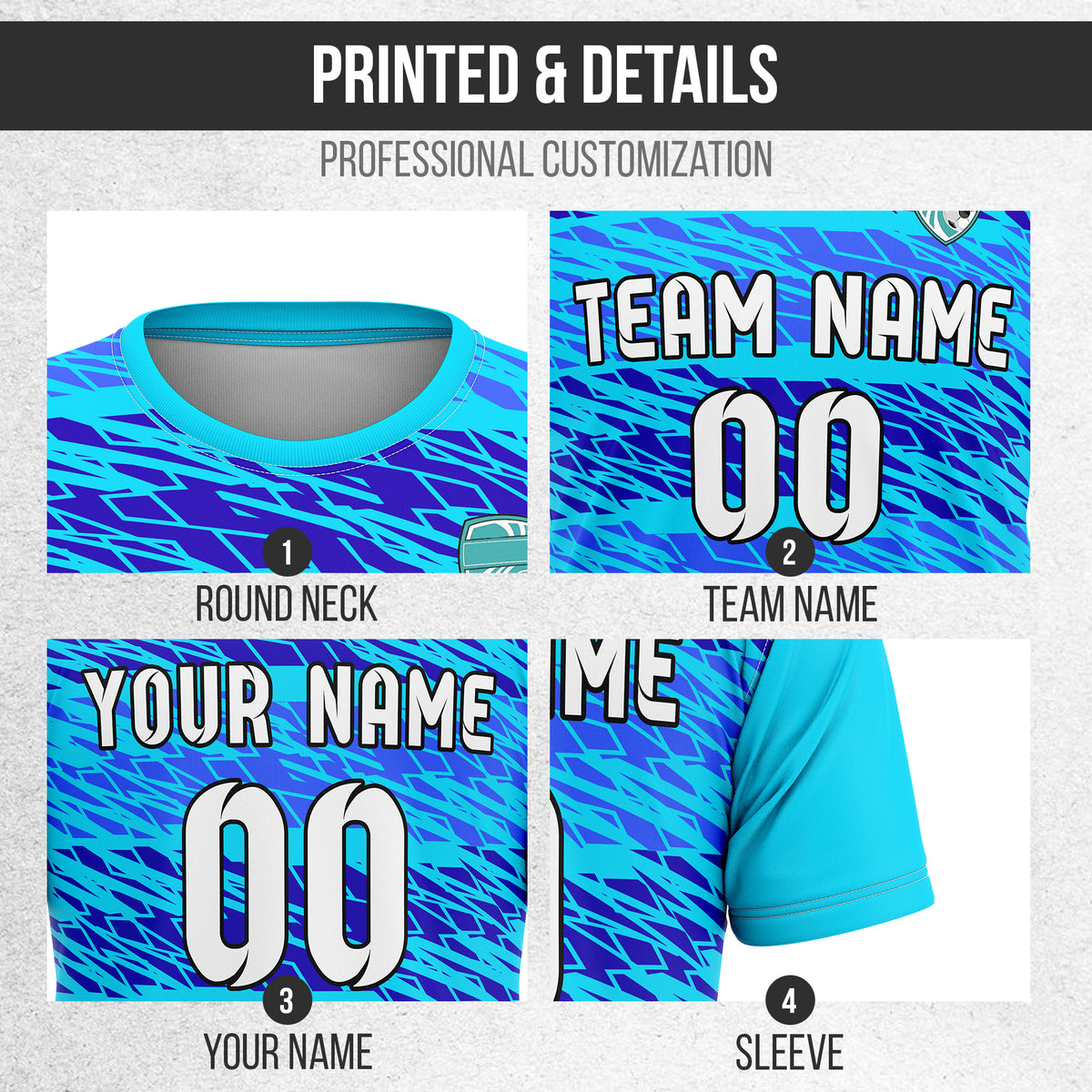 Soccer Jersey - Round Neck - Full Pattern - Design 2 - Aqua