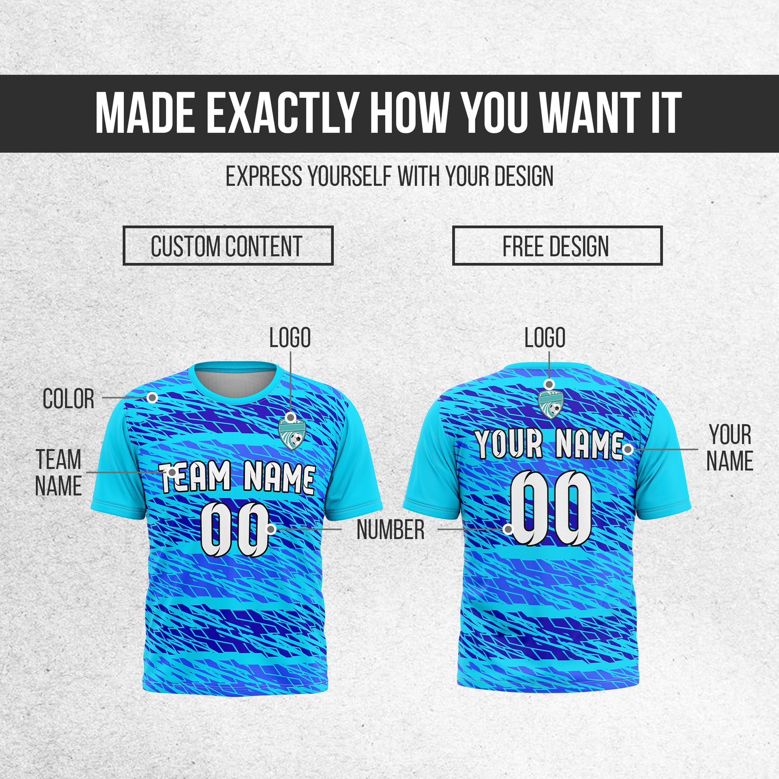 Soccer Jersey - Round Neck - Full Pattern - Design 2 - Aqua