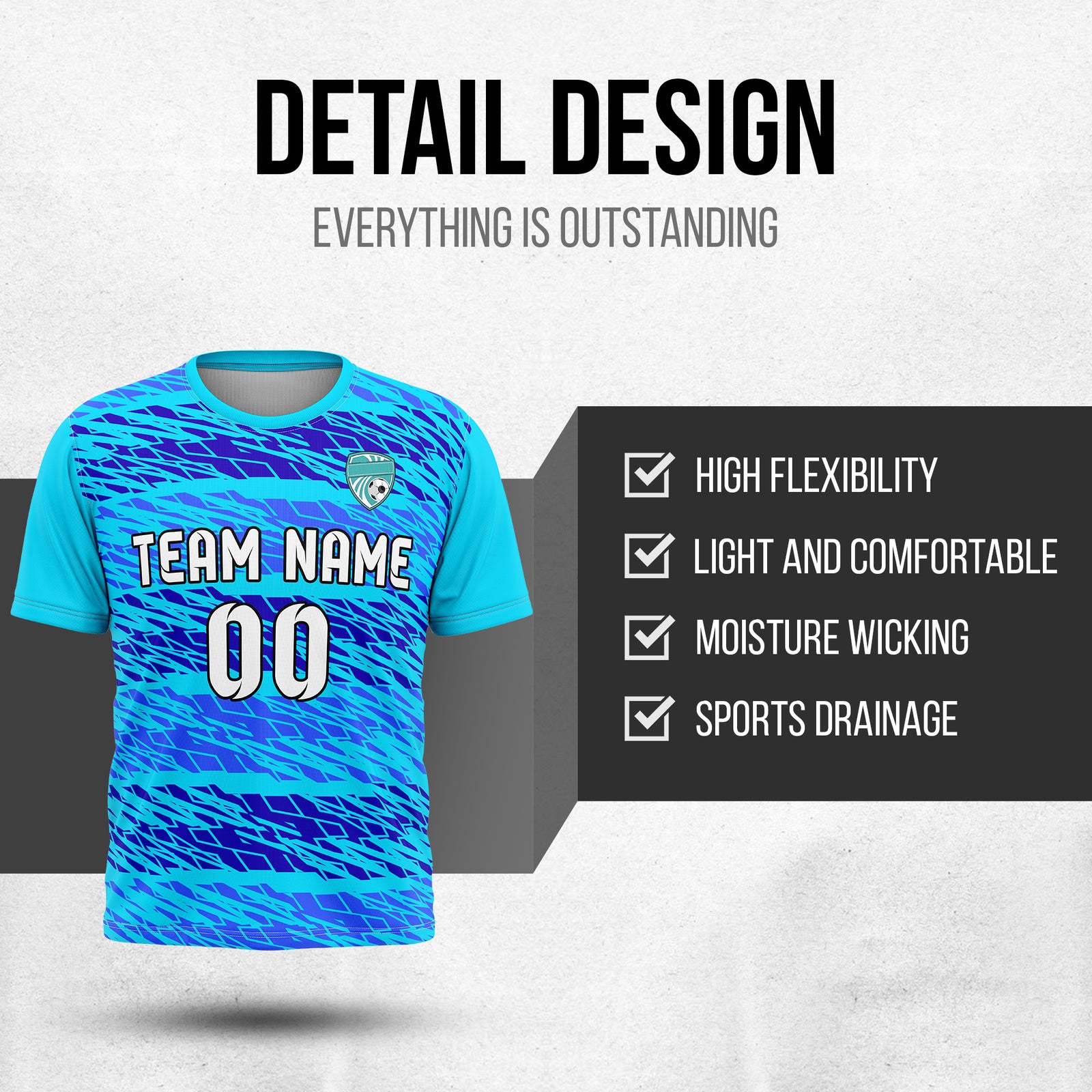 Soccer Jersey - Round Neck - Full Pattern - Design 2 - Aqua