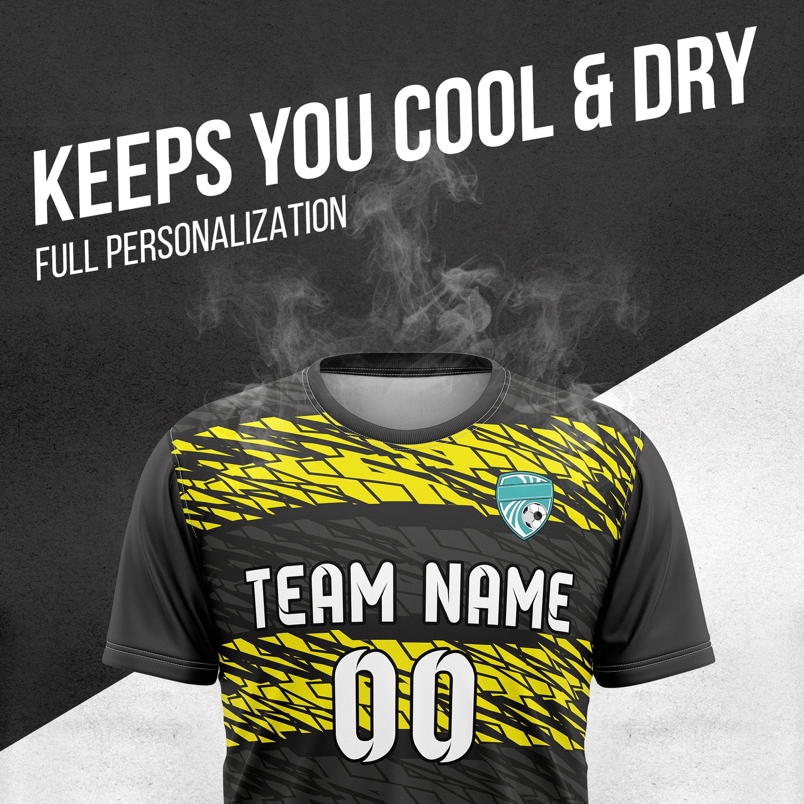 Soccer Jersey - Round Neck - Full Pattern - Design 2 - Black