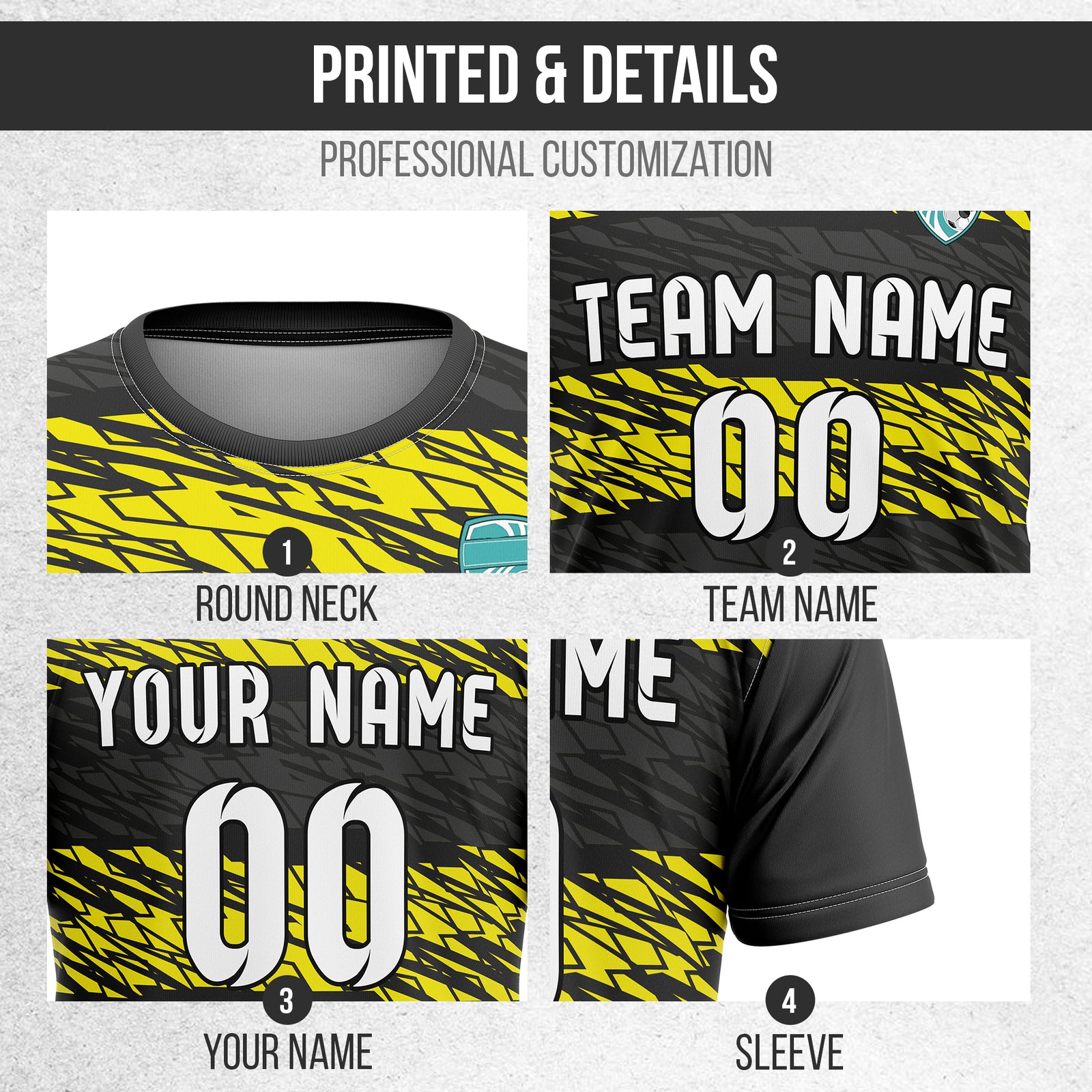 Soccer Jersey - Round Neck - Full Pattern - Design 2 - Black