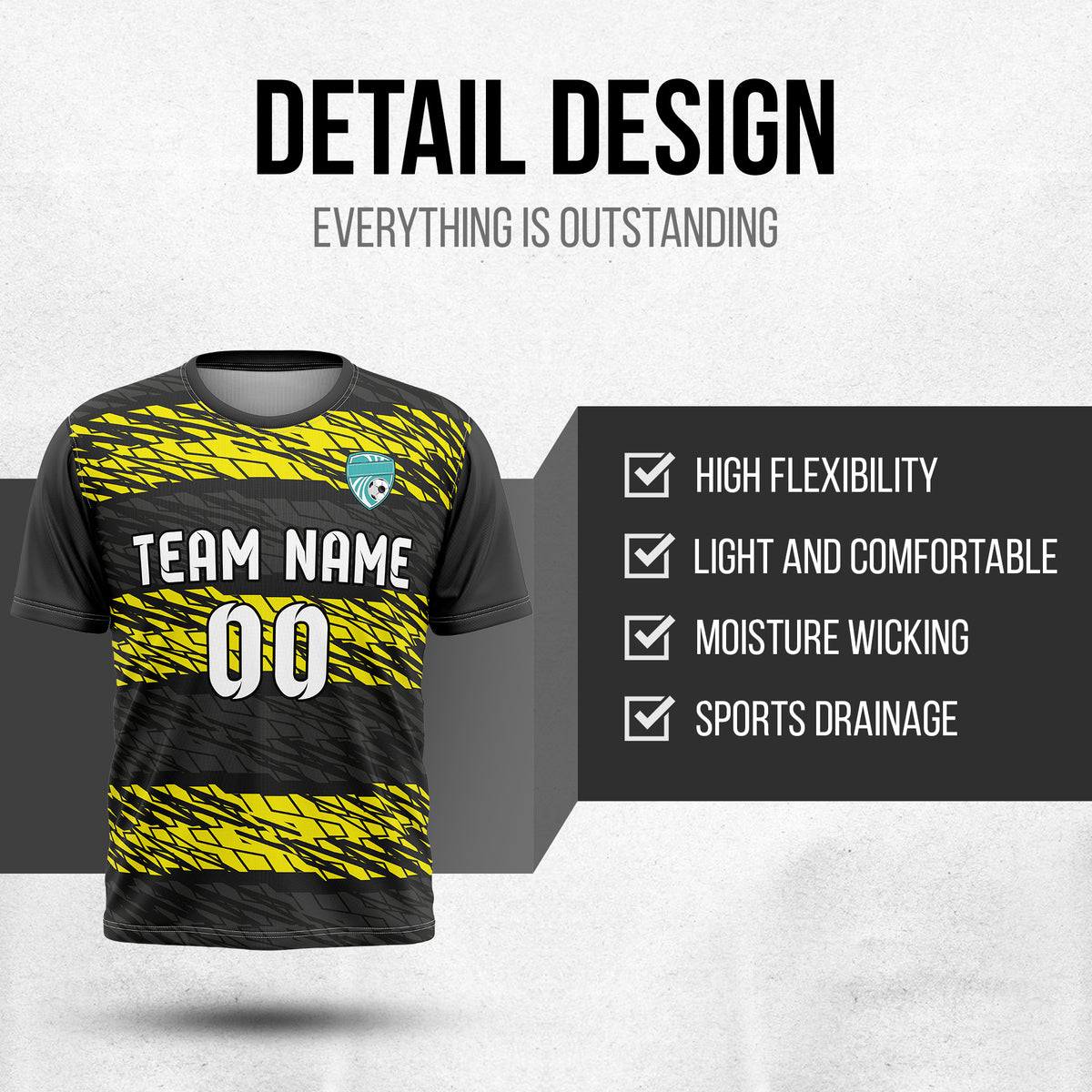 Soccer Jersey - Round Neck - Full Pattern - Design 2 - Black