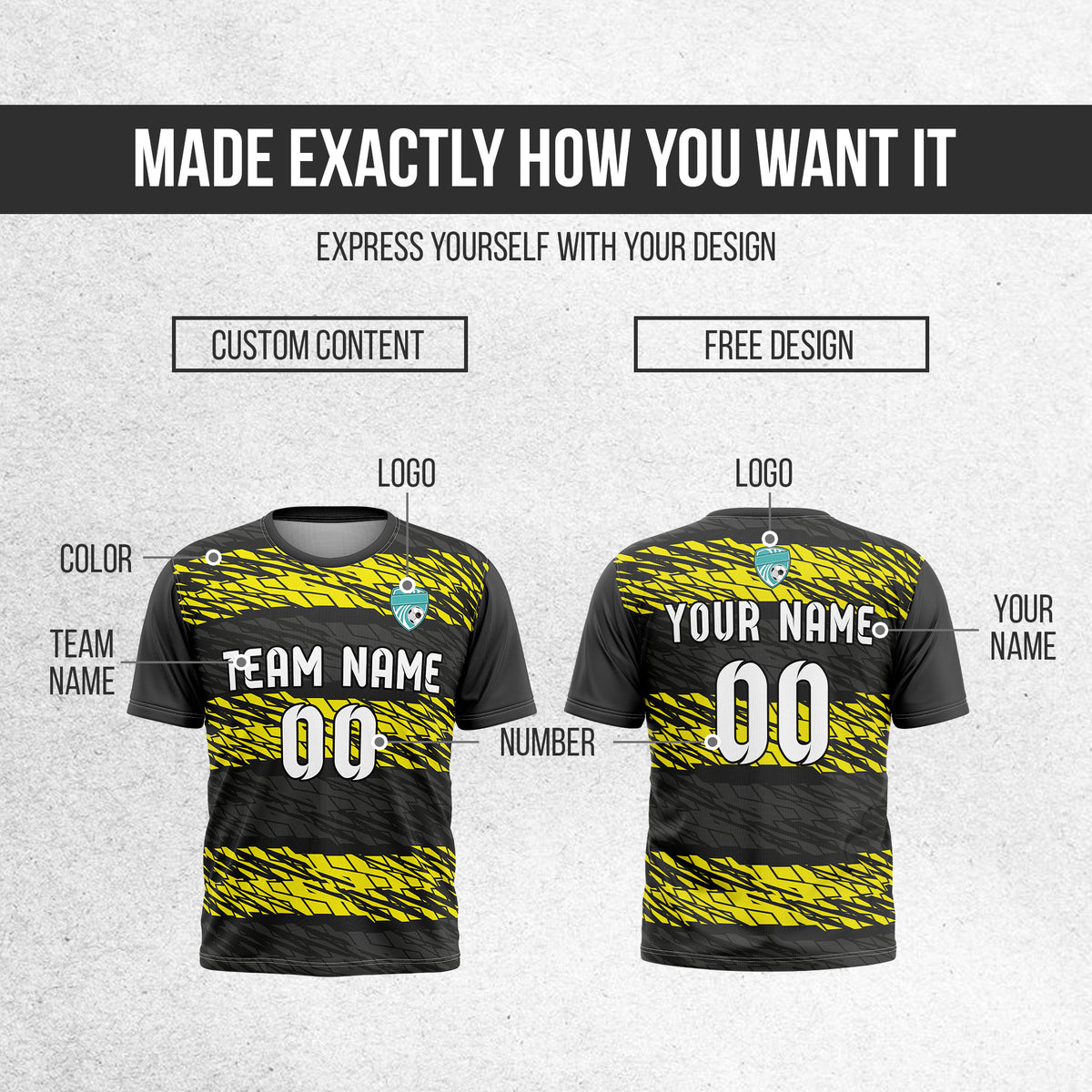 Soccer Jersey - Round Neck - Full Pattern - Design 2 - Black