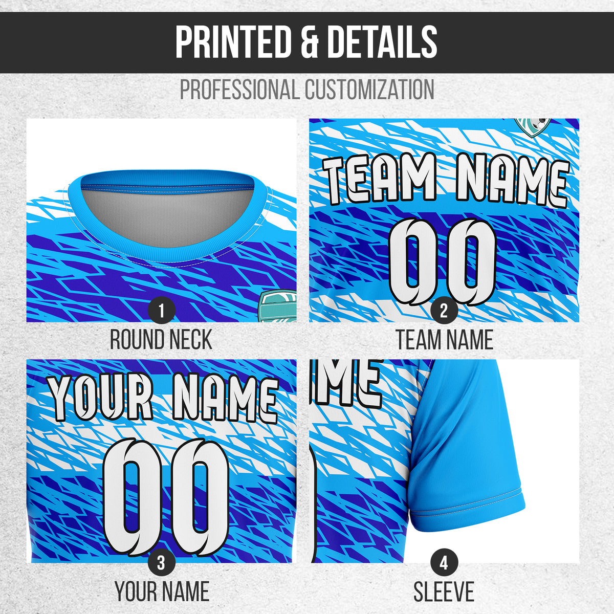 Soccer Jersey - Round Neck - Full Pattern - Design 2 - Blue