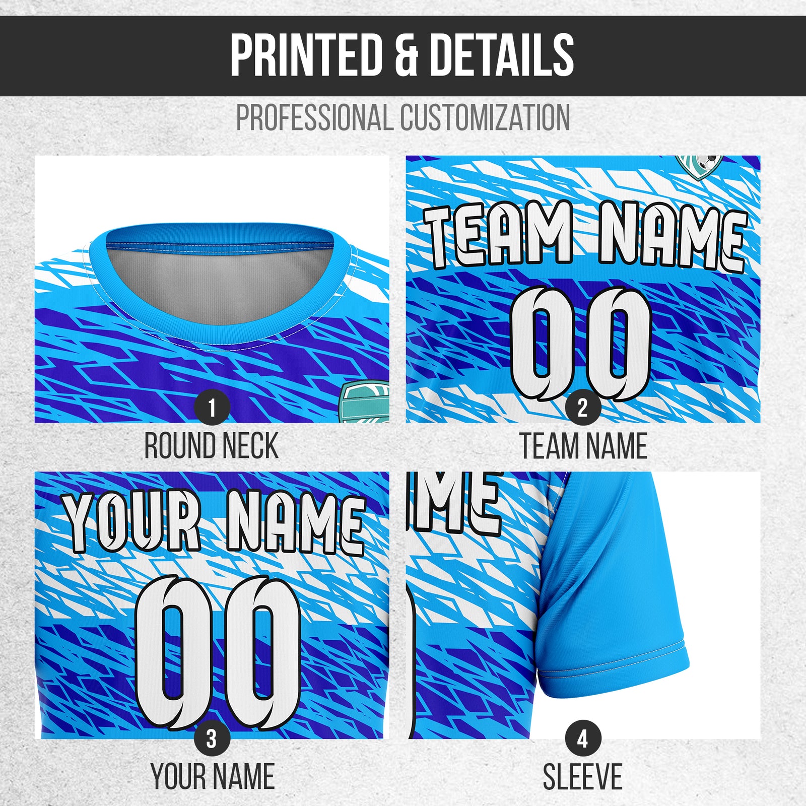 Soccer Jersey - Round Neck - Full Pattern - Design 2 - Blue