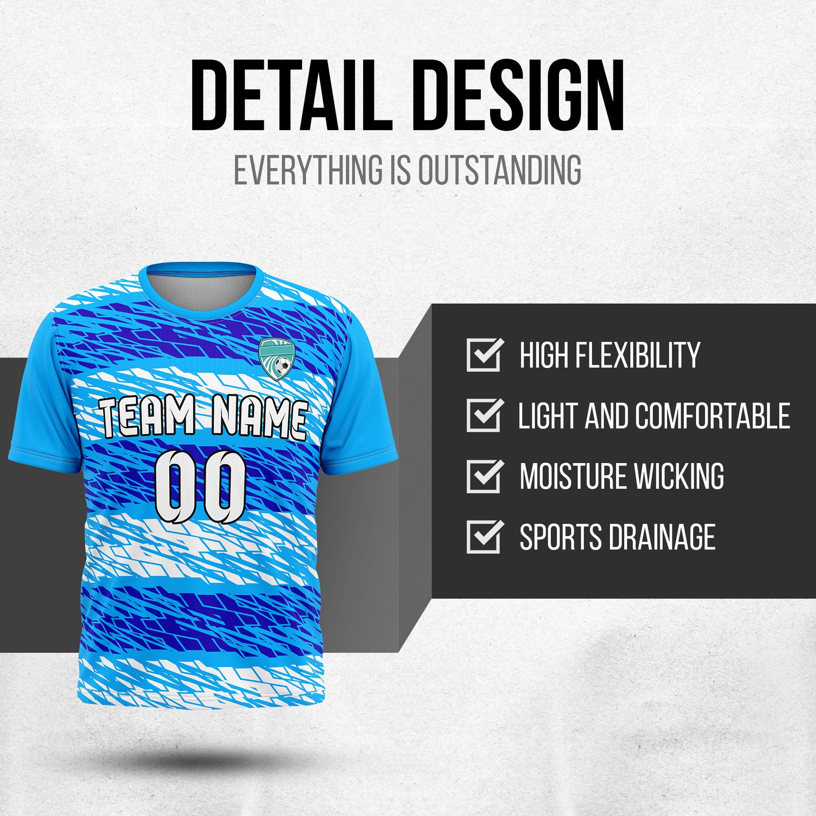 Soccer Jersey - Round Neck - Full Pattern - Design 2 - Blue