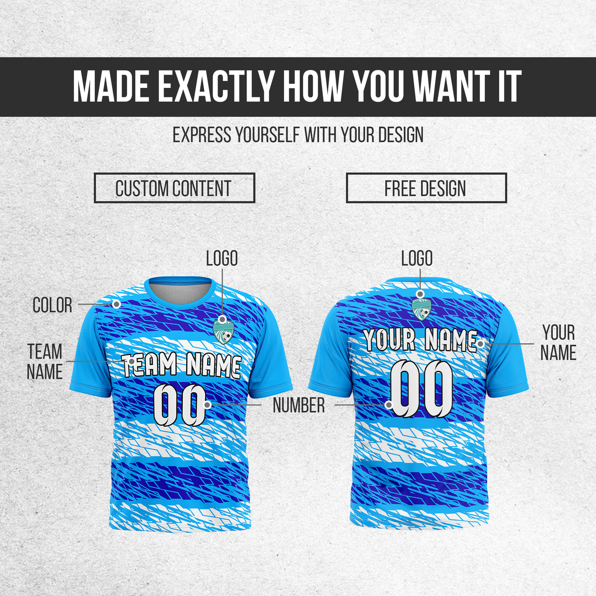 Soccer Jersey - Round Neck - Full Pattern - Design 2 - Blue