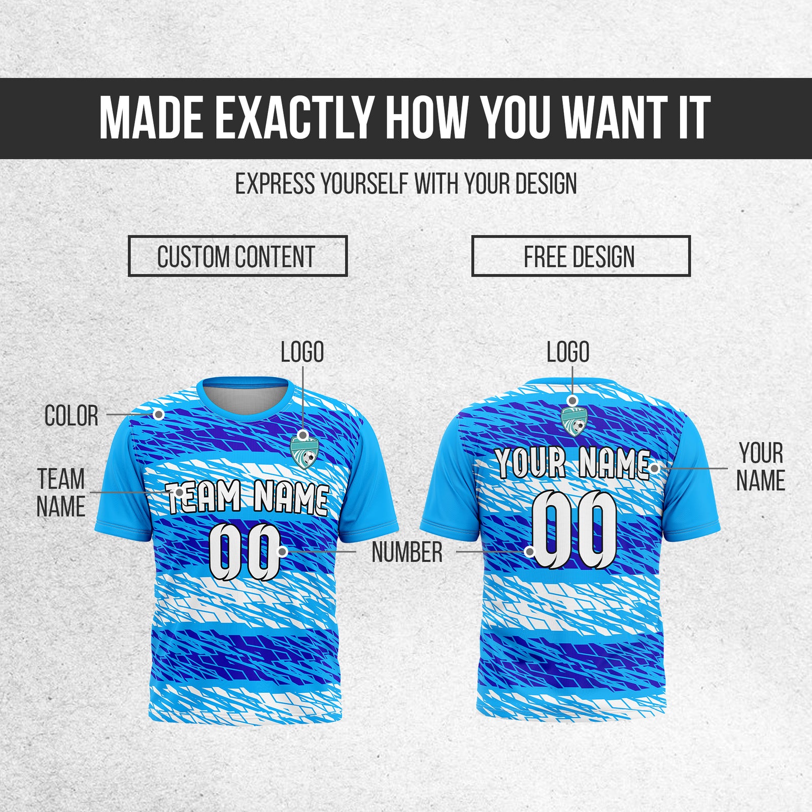 Soccer Jersey - Round Neck - Full Pattern - Design 2 - Blue