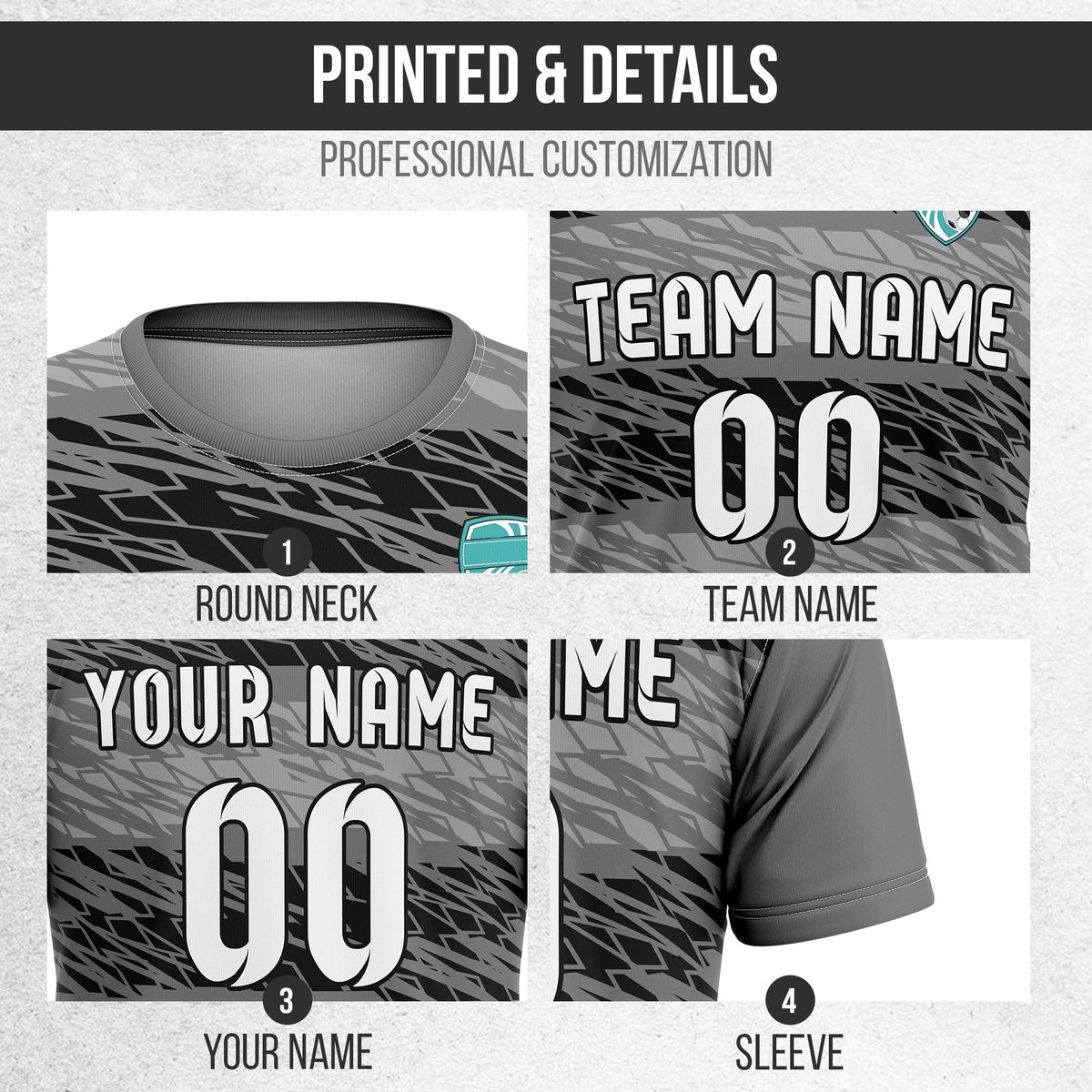 Soccer Jersey - Round Neck - Full Pattern - Design 2 - Dark Grey