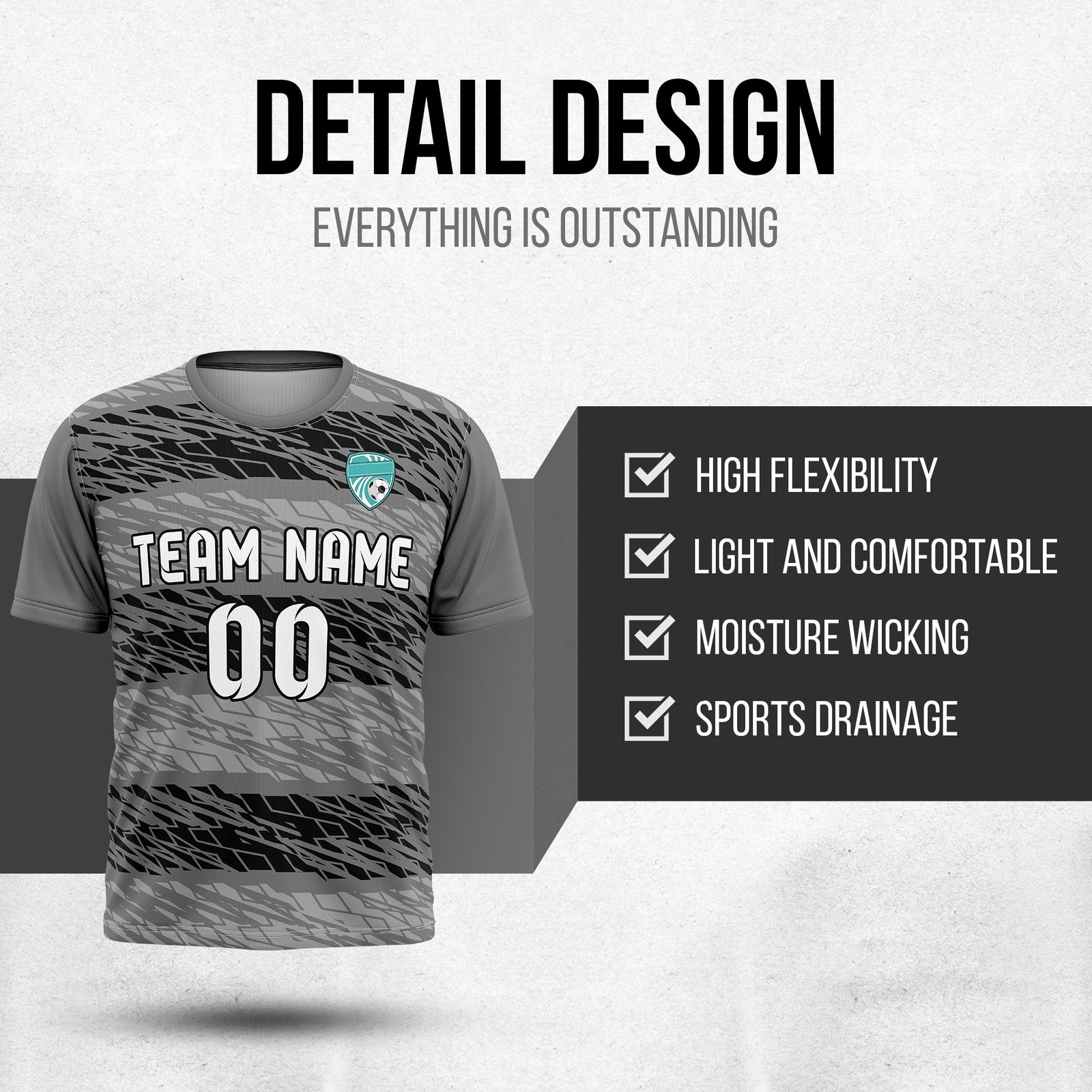 Soccer Jersey - Round Neck - Full Pattern - Design 2 - Dark Grey