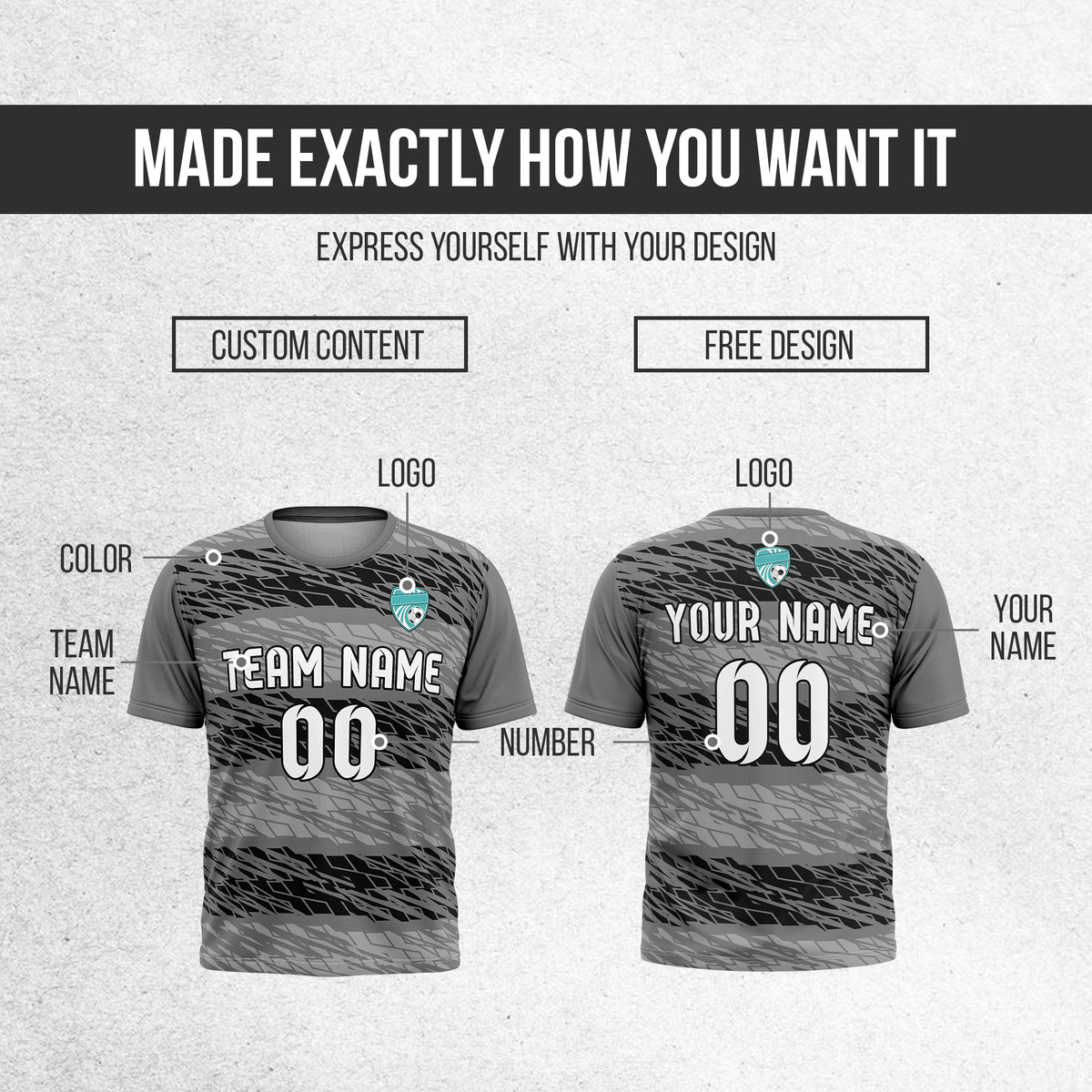 Soccer Jersey - Round Neck - Full Pattern - Design 2 - Dark Grey