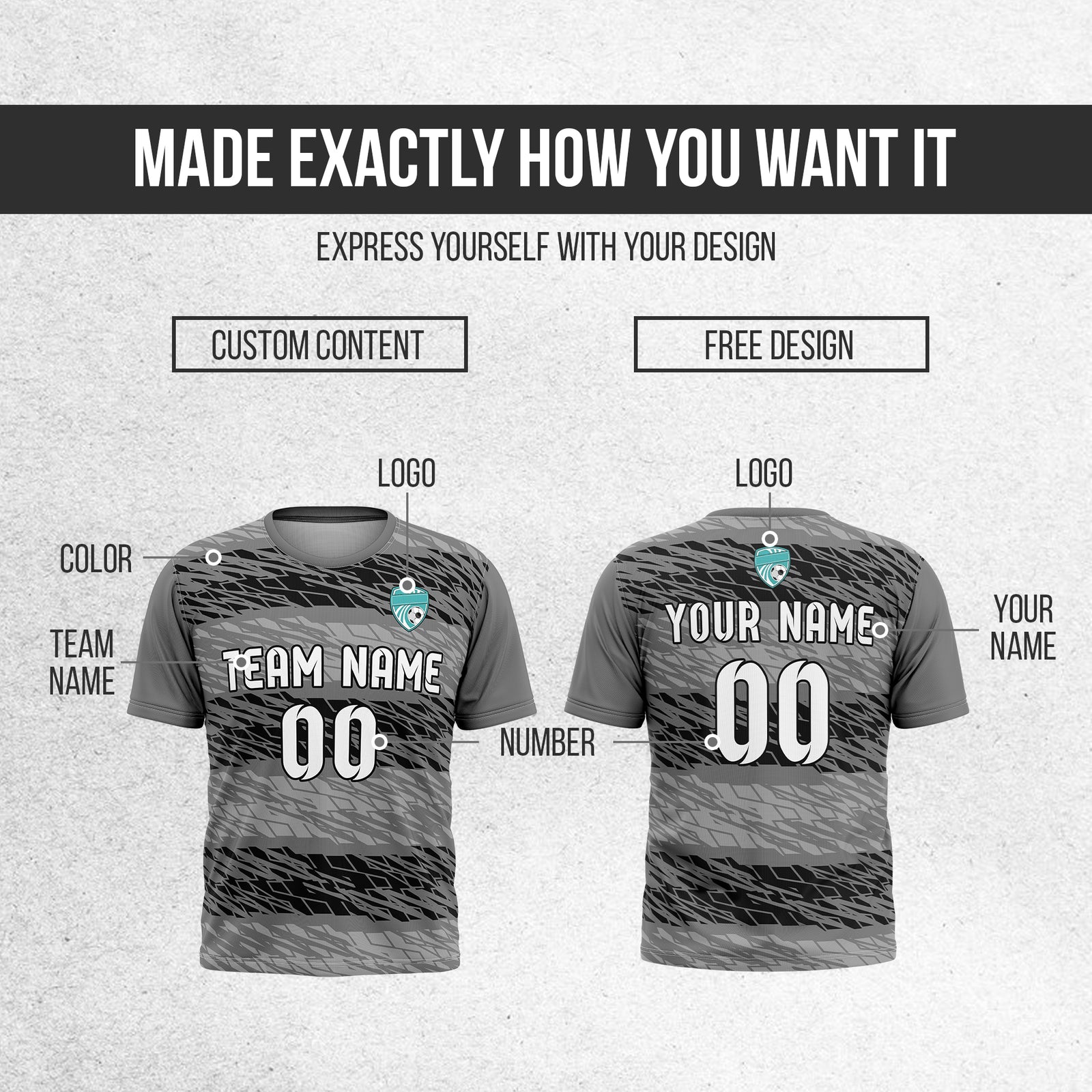 Soccer Jersey - Round Neck - Full Pattern - Design 2 - Dark Grey