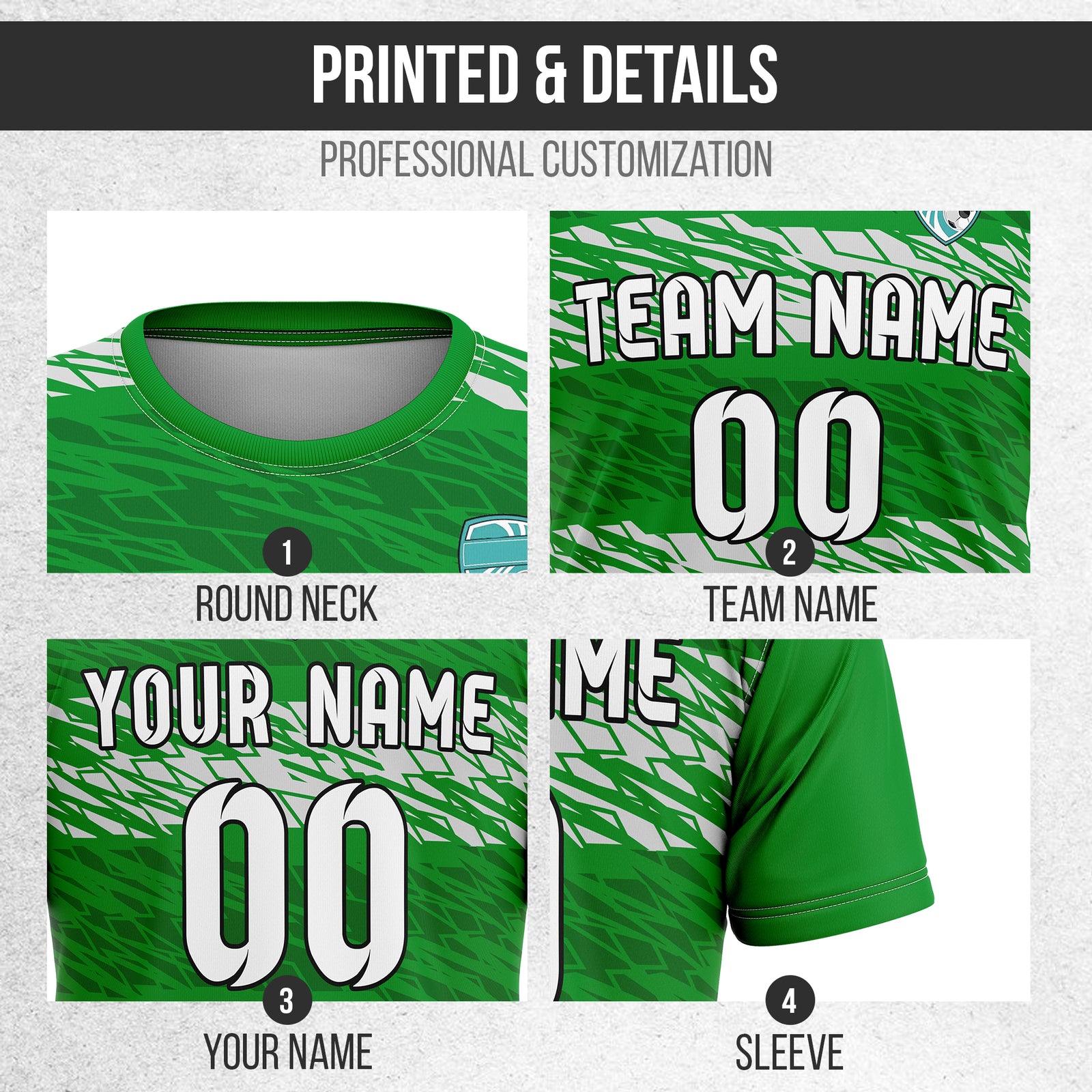 Soccer Jersey - Round Neck - Full Pattern - Design 2 - Green