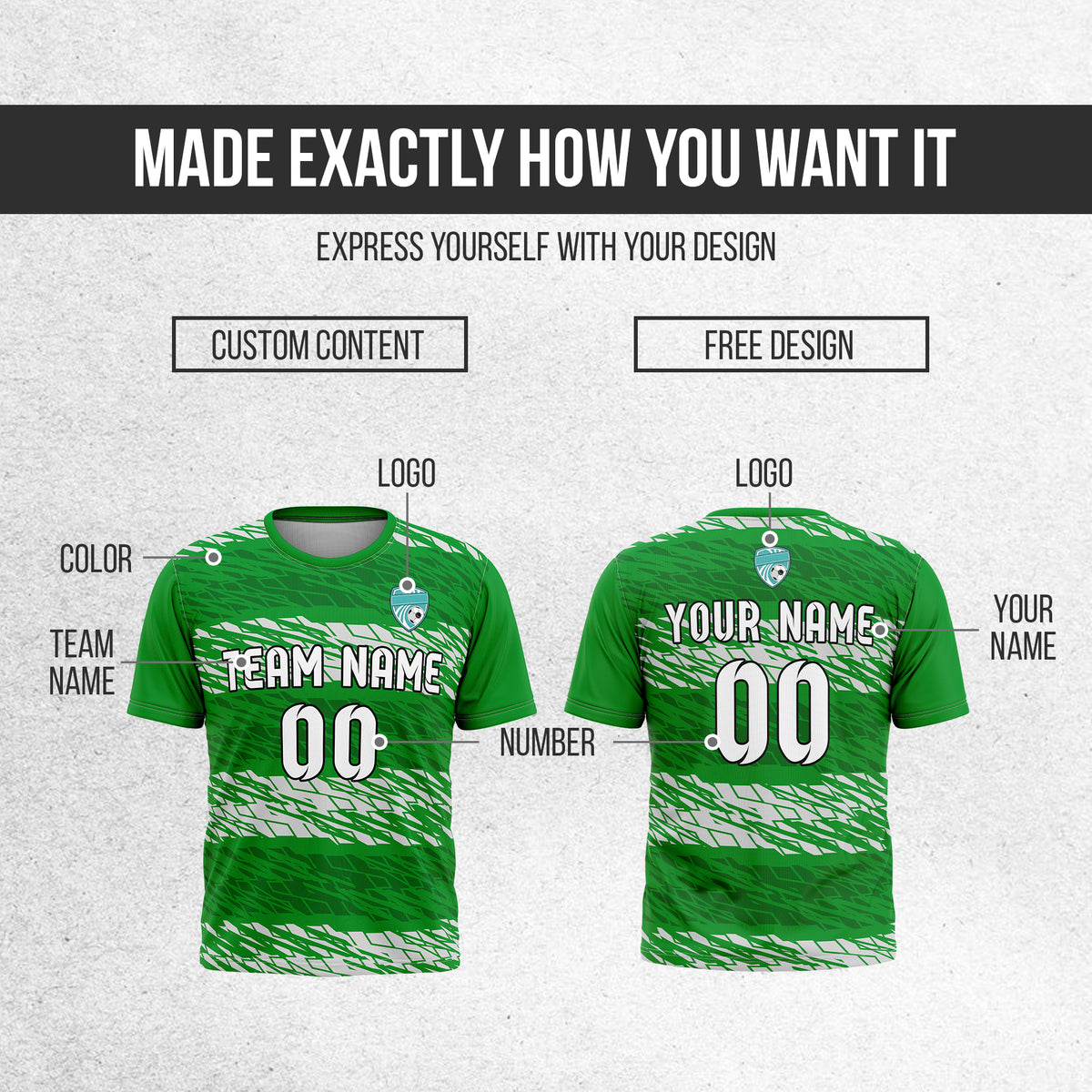 Soccer Jersey - Round Neck - Full Pattern - Design 2 - Green