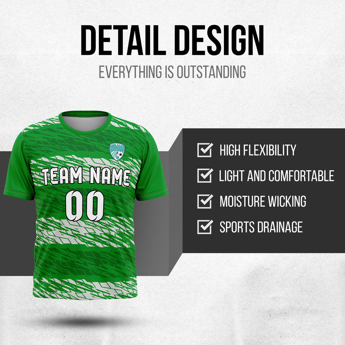 Soccer Jersey - Round Neck - Full Pattern - Design 2 - Green