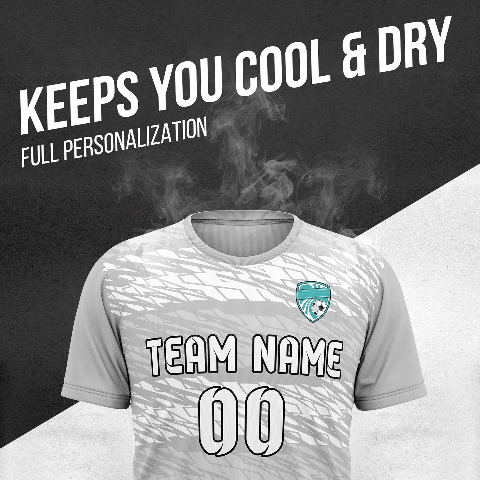 Soccer Jersey - Round Neck - Full Pattern - Design 2 - Grey