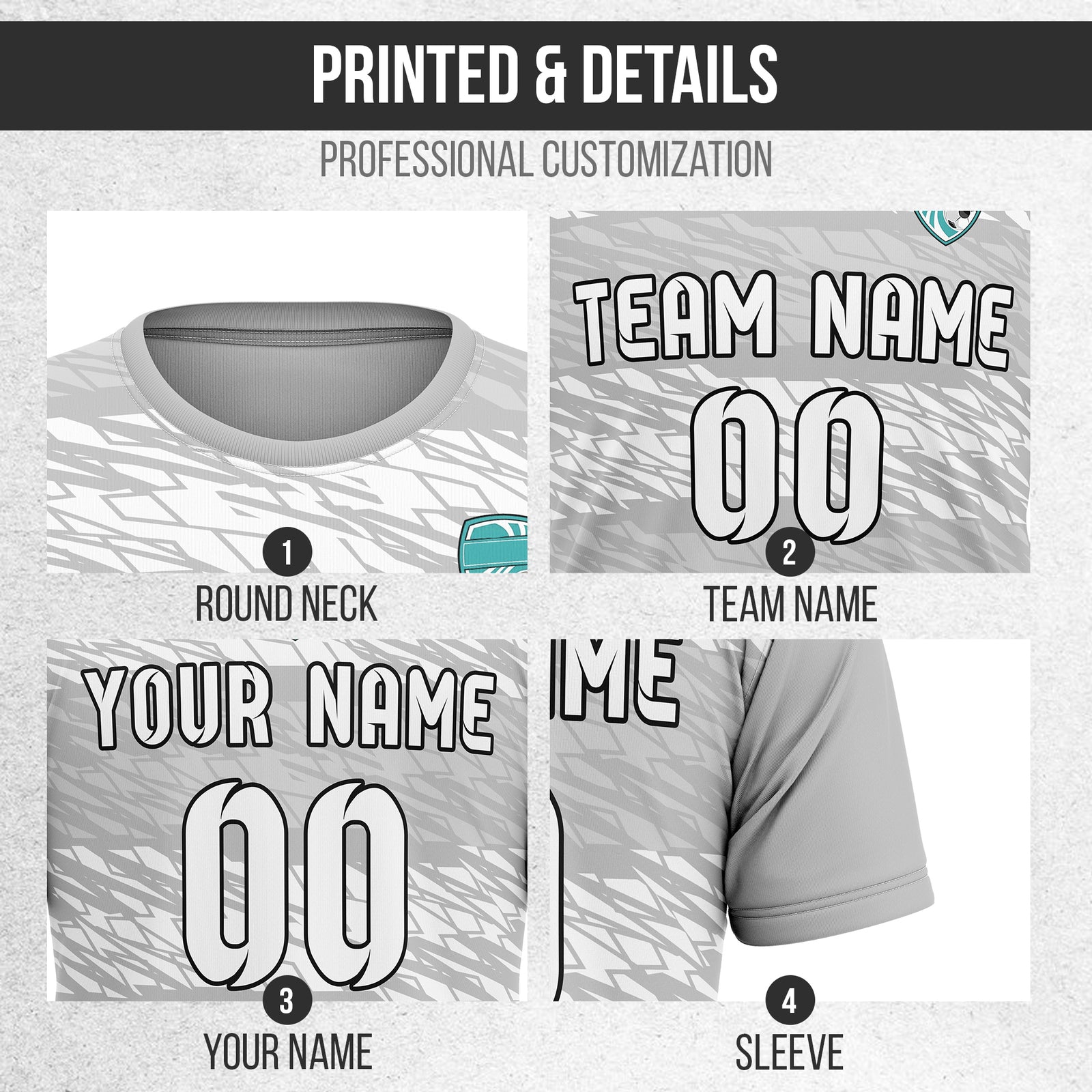 Soccer Jersey - Round Neck - Full Pattern - Design 2 - Grey