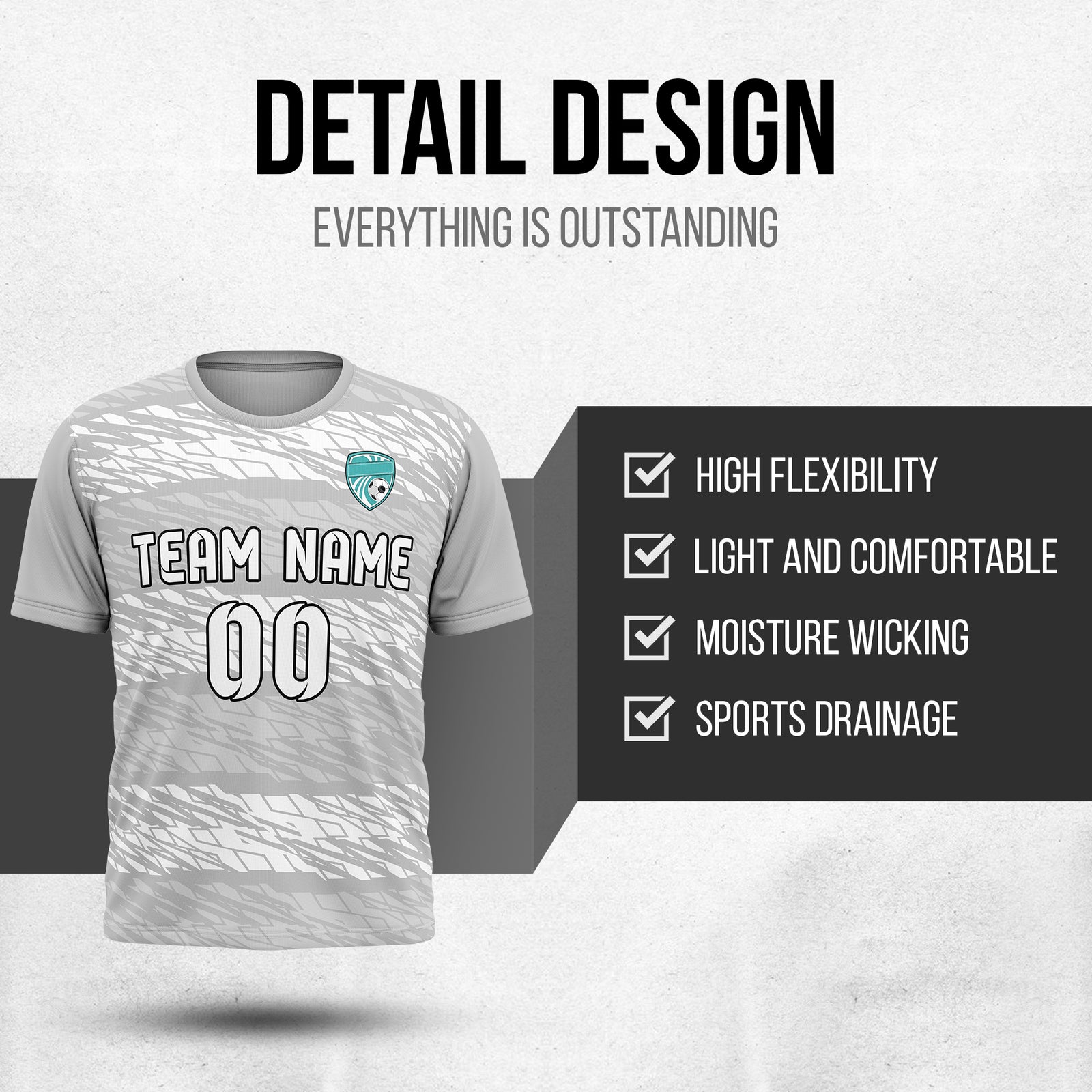 Soccer Jersey - Round Neck - Full Pattern - Design 2 - Grey