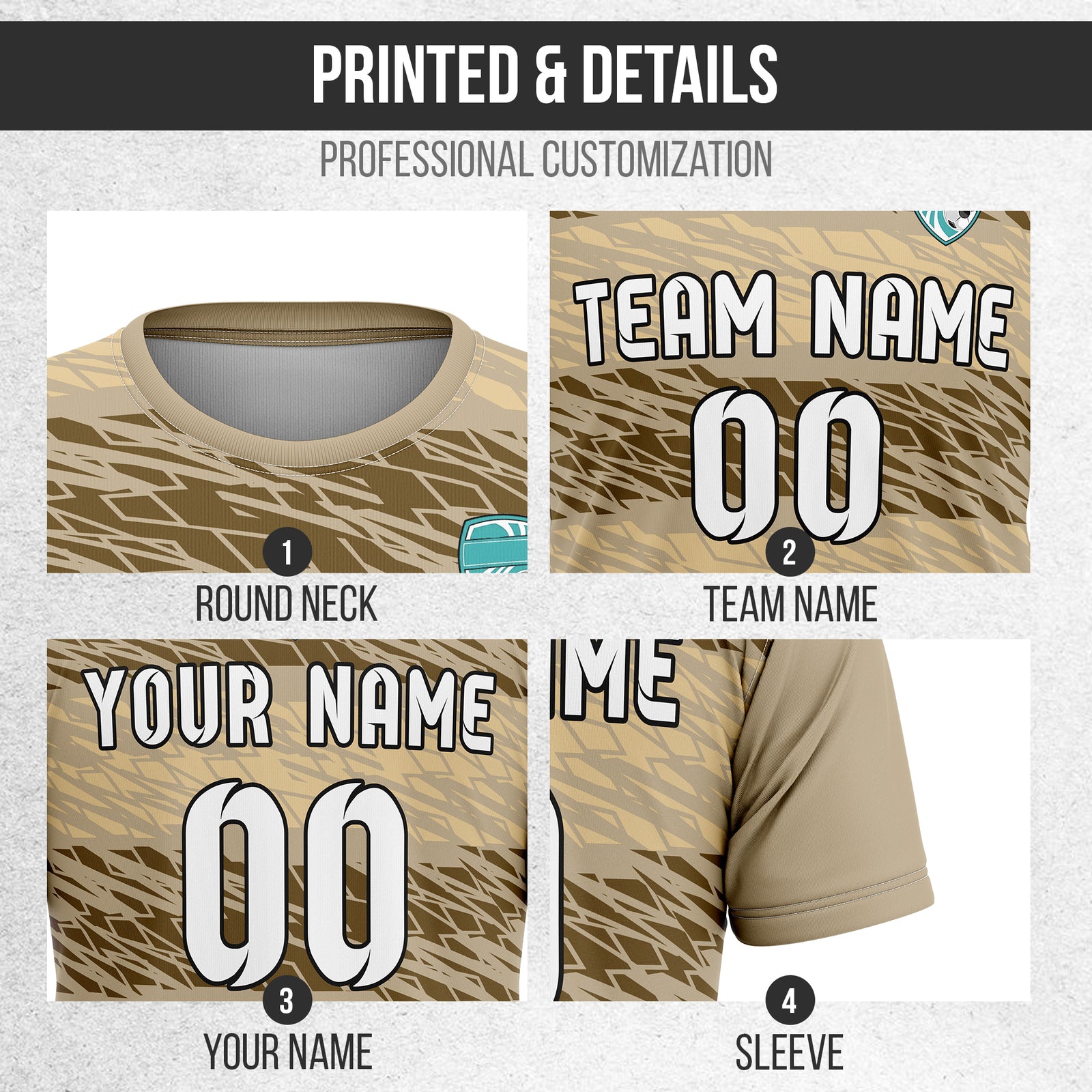 Soccer Jersey - Round Neck - Full Pattern - Design 2 - Khakhii