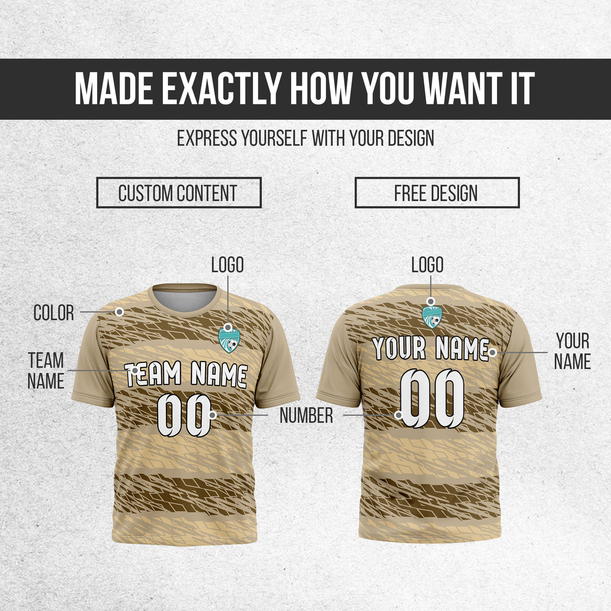 Soccer Jersey - Round Neck - Full Pattern - Design 2 - Khakhii