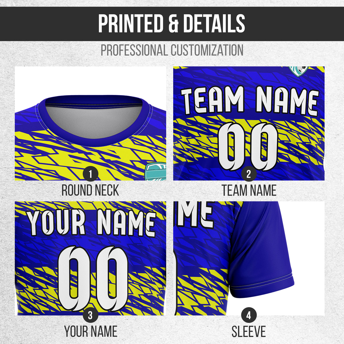 Soccer Jersey - Round Neck - Full Pattern - Design 2 - Navy