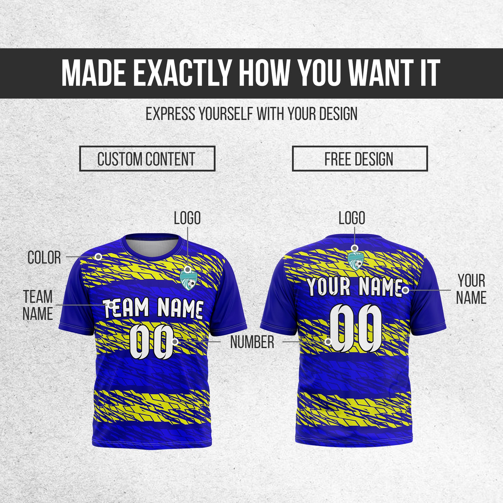 Soccer Jersey - Round Neck - Full Pattern - Design 2 - Navy