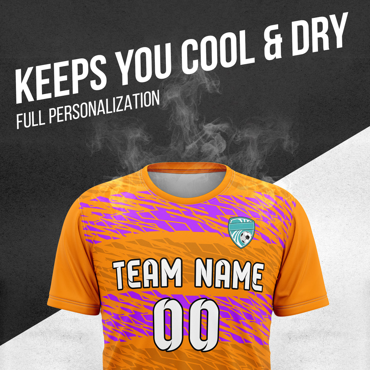 Soccer Jersey - Round Neck - Full Pattern - Design 2 - Orange