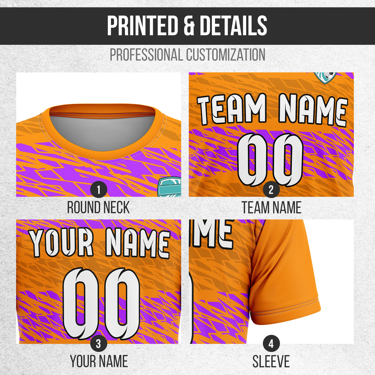 Soccer Jersey - Round Neck - Full Pattern - Design 2 - Orange