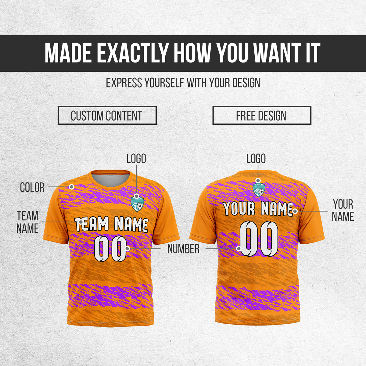 Soccer Jersey - Round Neck - Full Pattern - Design 2 - Orange