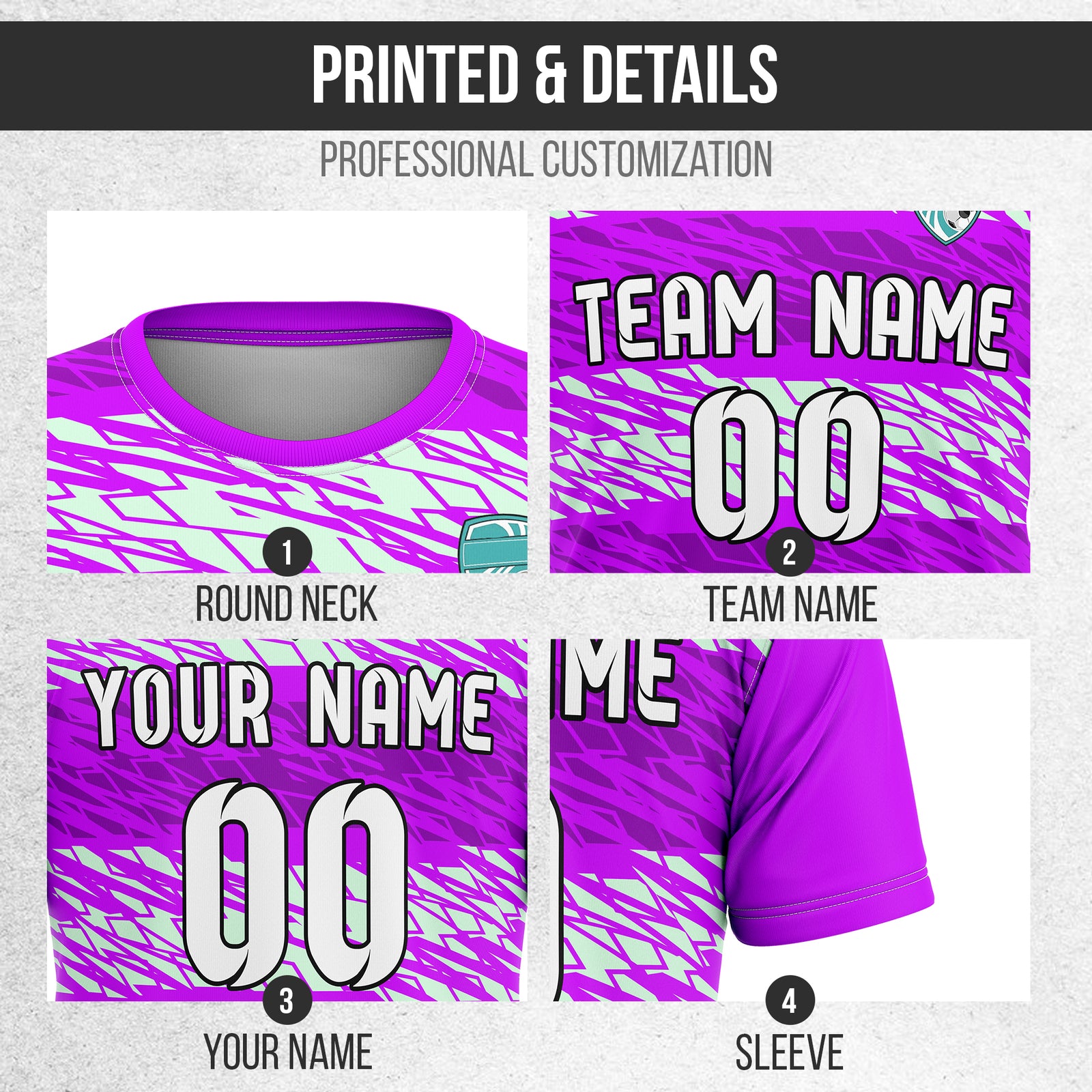 Soccer Jersey - Round Neck - Full Pattern - Design 2 - Purple