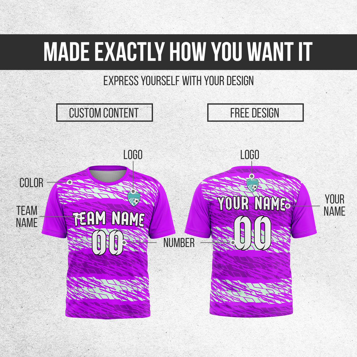 Soccer Jersey - Round Neck - Full Pattern - Design 2 - Purple