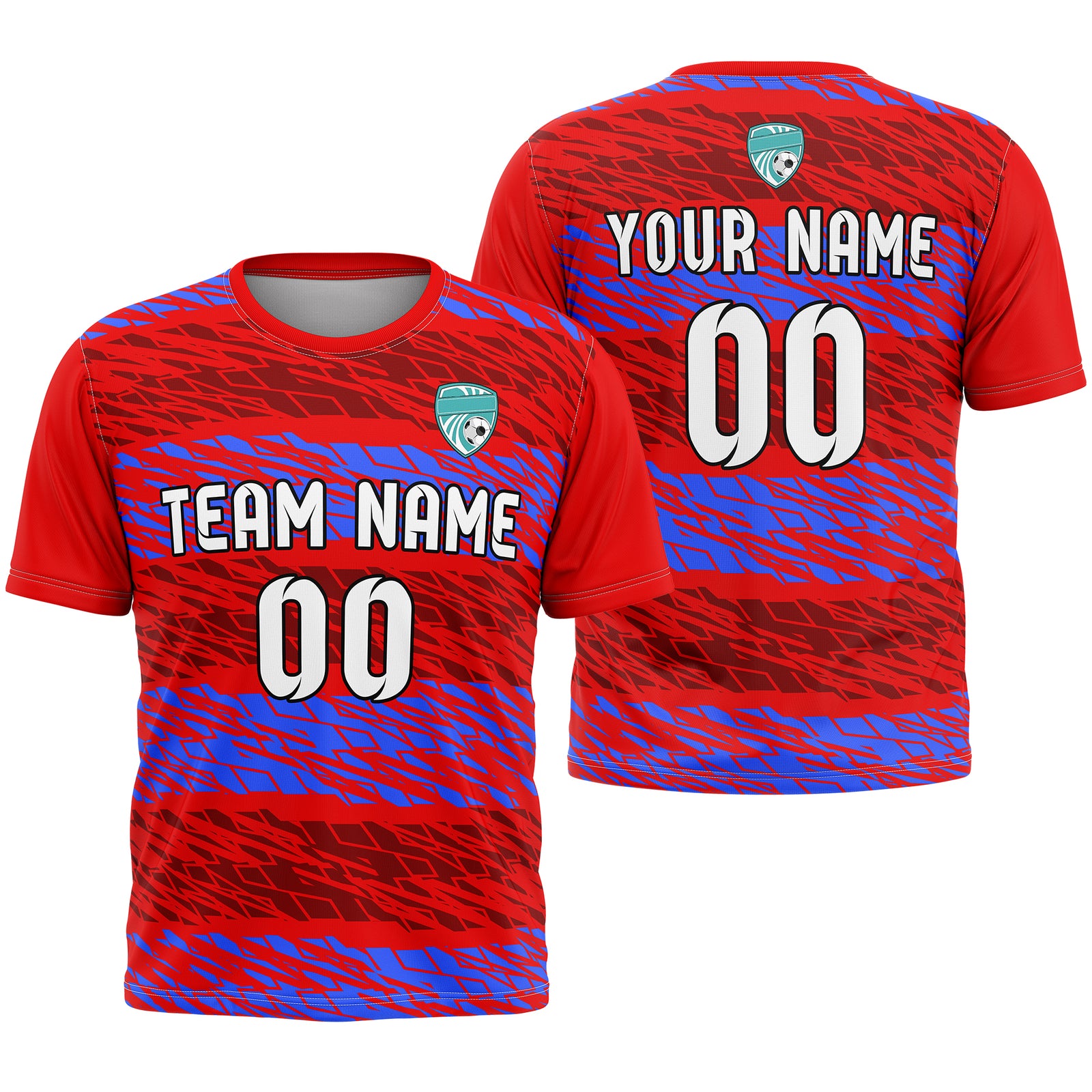 Soccer Jersey - Round Neck - Full Pattern - Design 2 - Red
