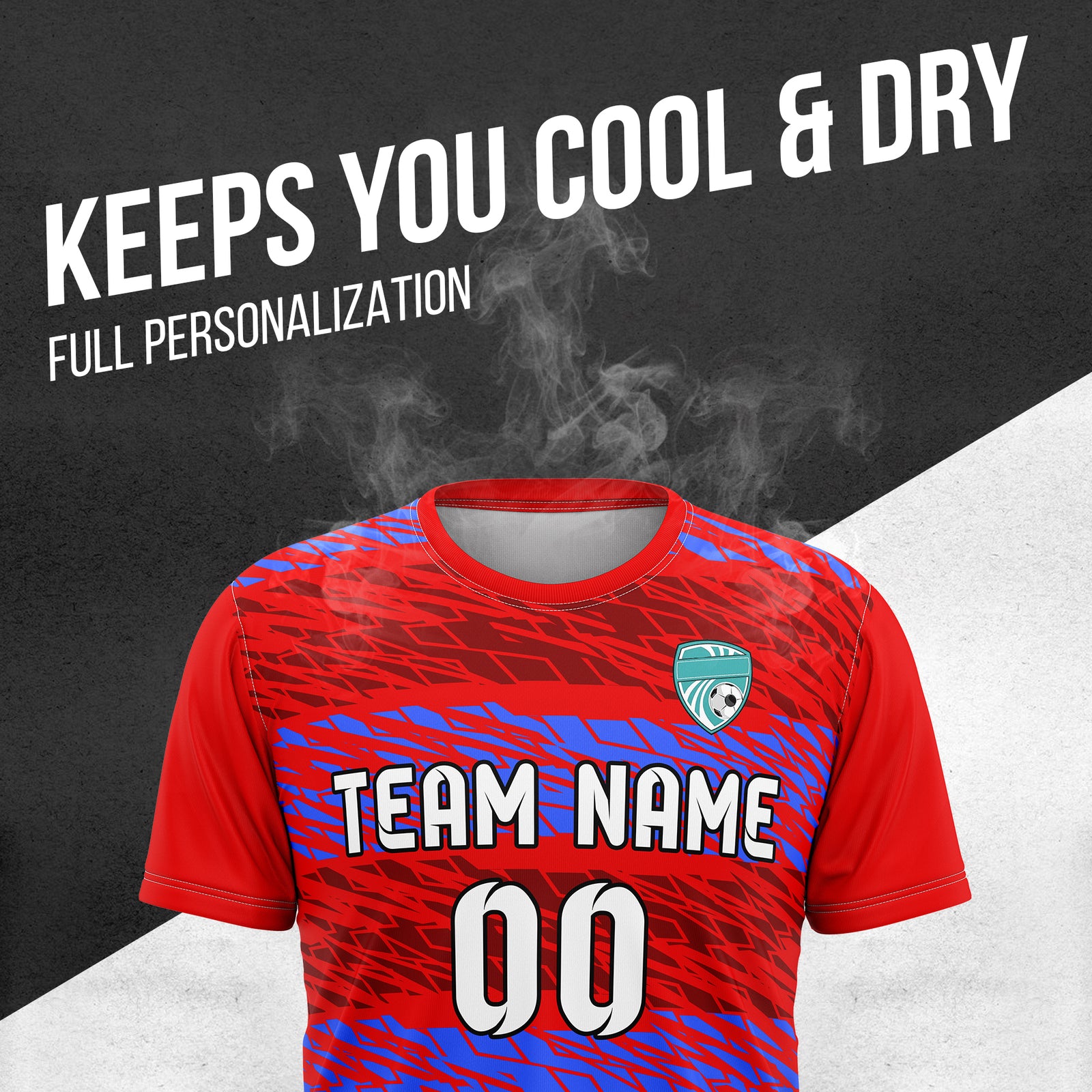 Soccer Jersey - Round Neck - Full Pattern - Design 2 - Red