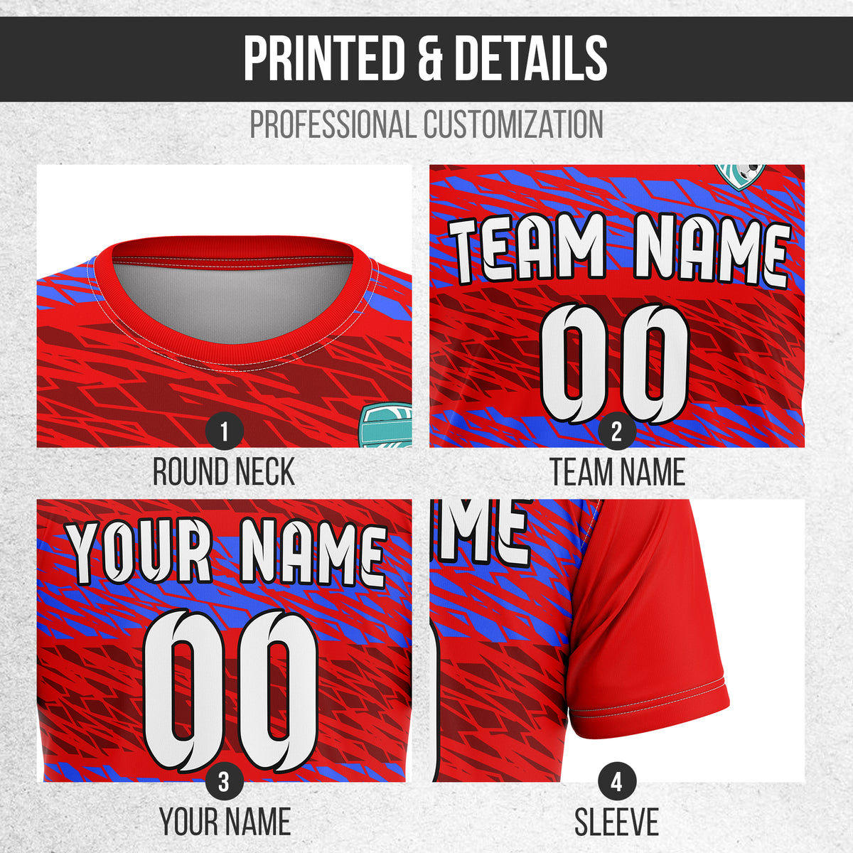 Soccer Jersey - Round Neck - Full Pattern - Design 2 - Red