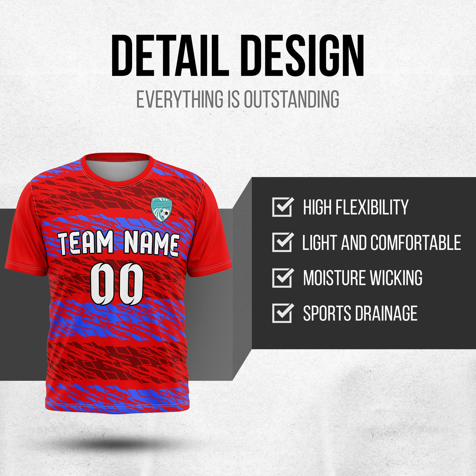 Soccer Jersey - Round Neck - Full Pattern - Design 2 - Red