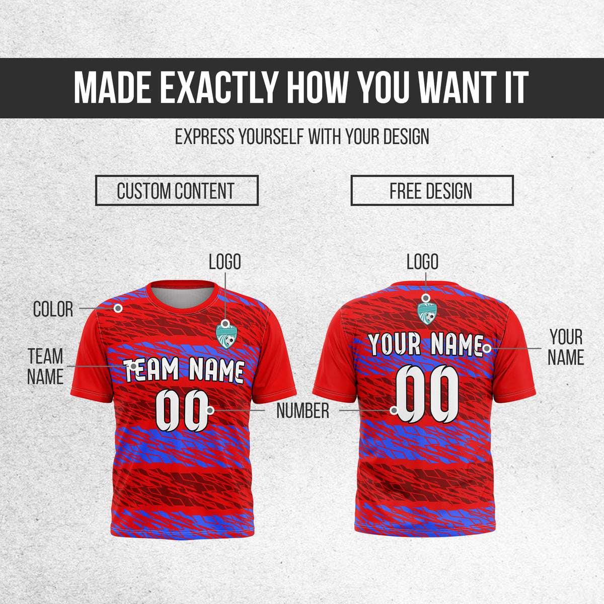 Soccer Jersey - Round Neck - Full Pattern - Design 2 - Red