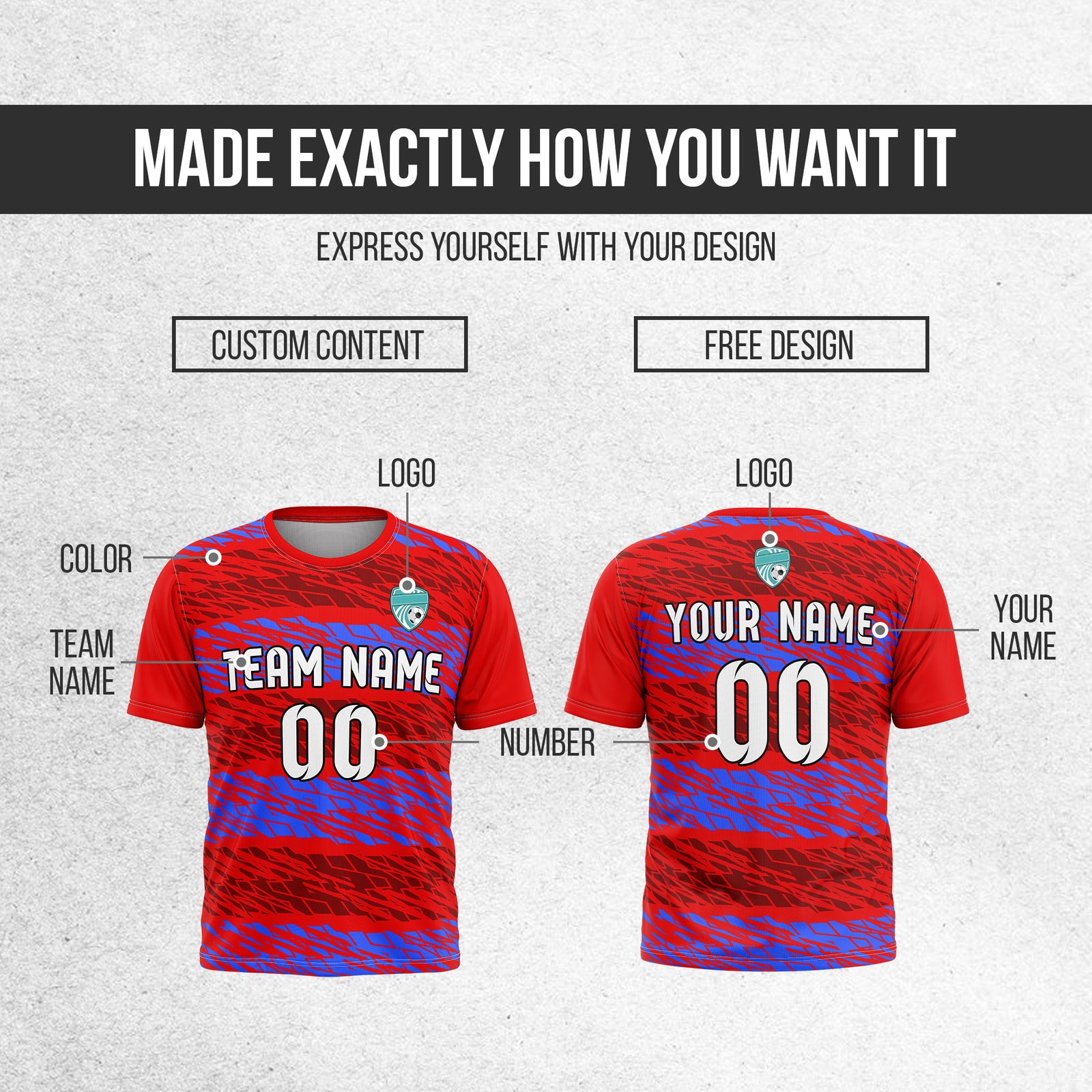 Soccer Jersey - Round Neck - Full Pattern - Design 2 - Red