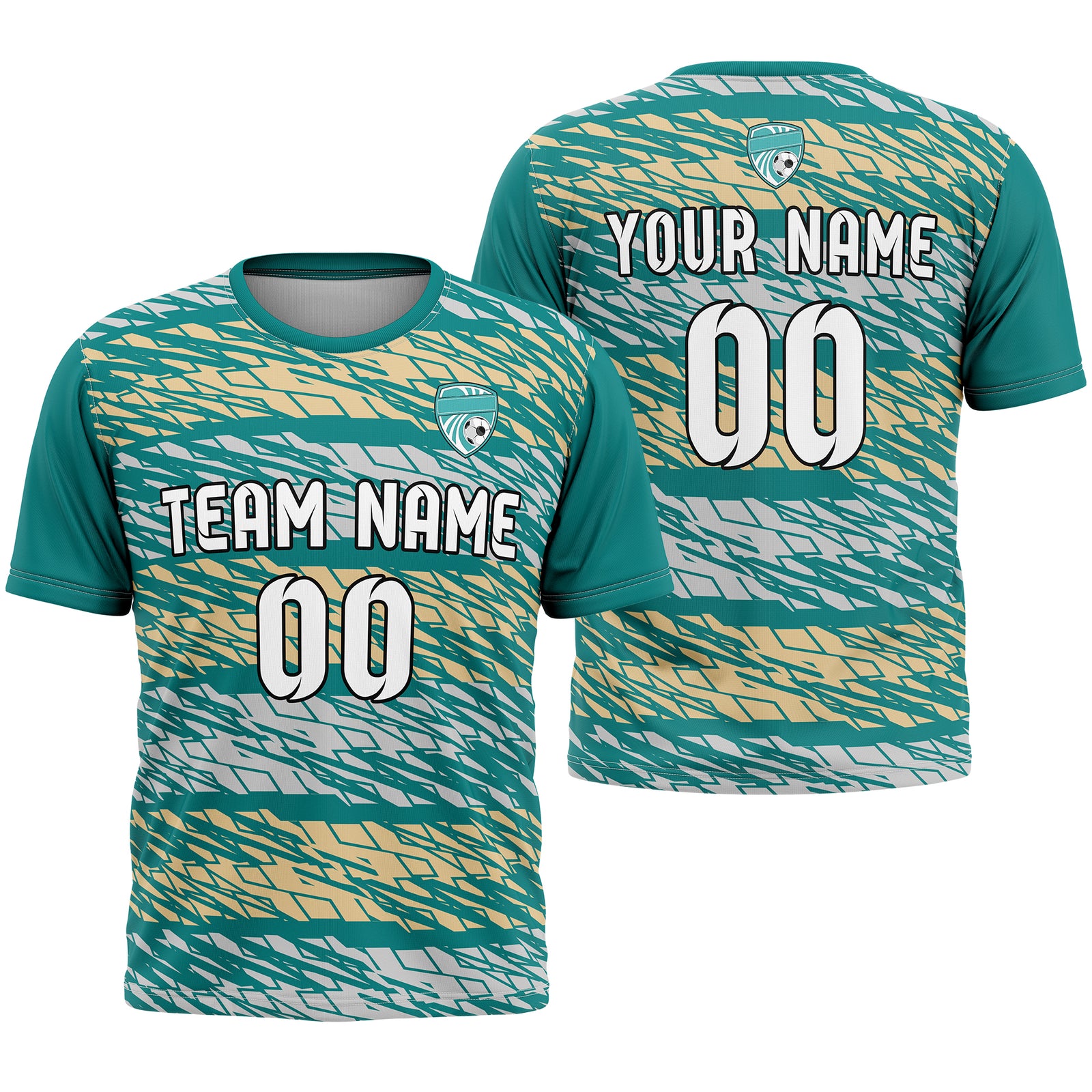 Soccer Jersey - Round Neck - Full Pattern - Design 2 - Teal