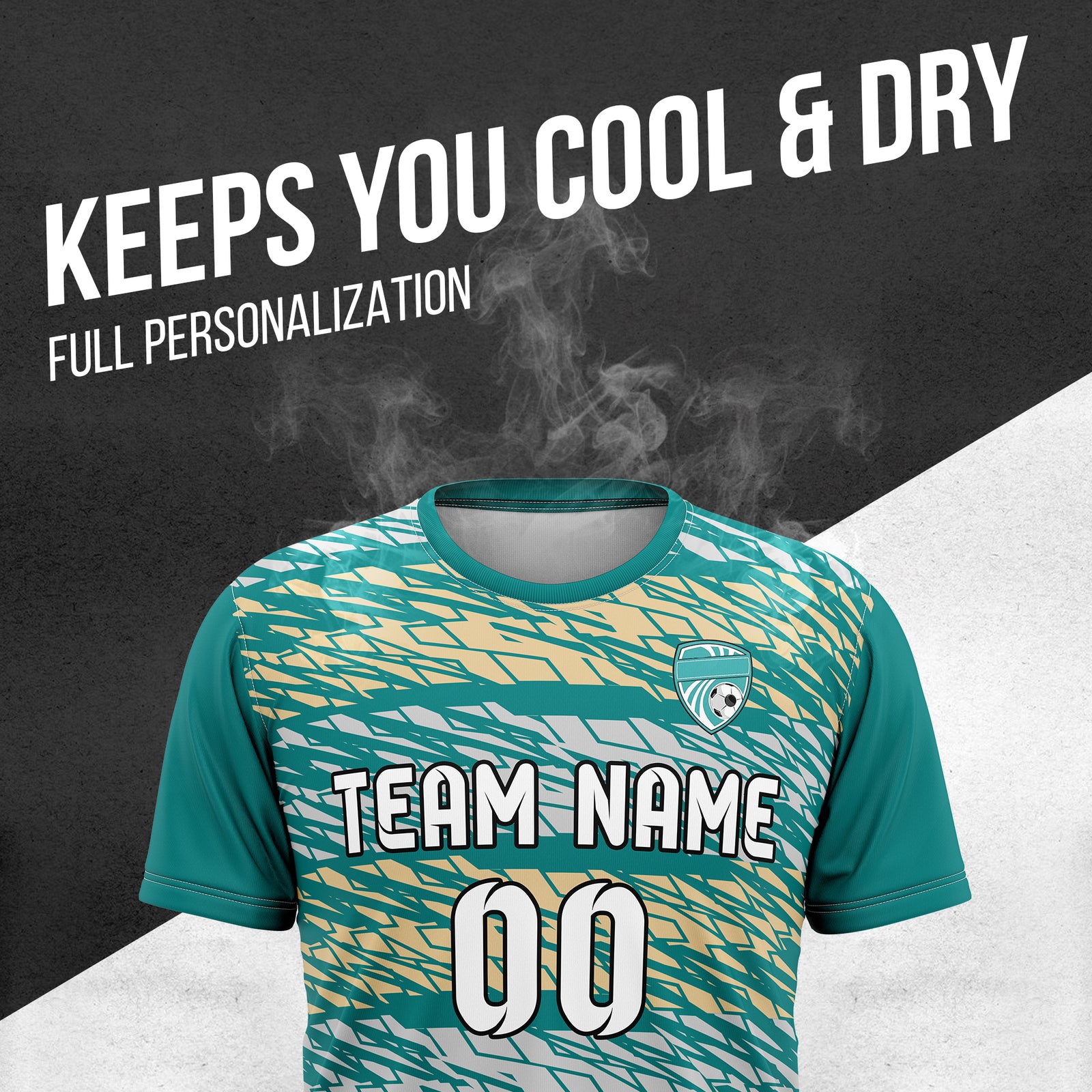 Soccer Jersey - Round Neck - Full Pattern - Design 2 - Teal