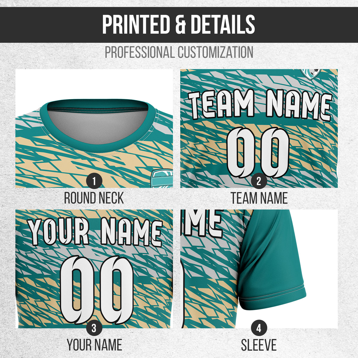 Soccer Jersey - Round Neck - Full Pattern - Design 2 - Teal