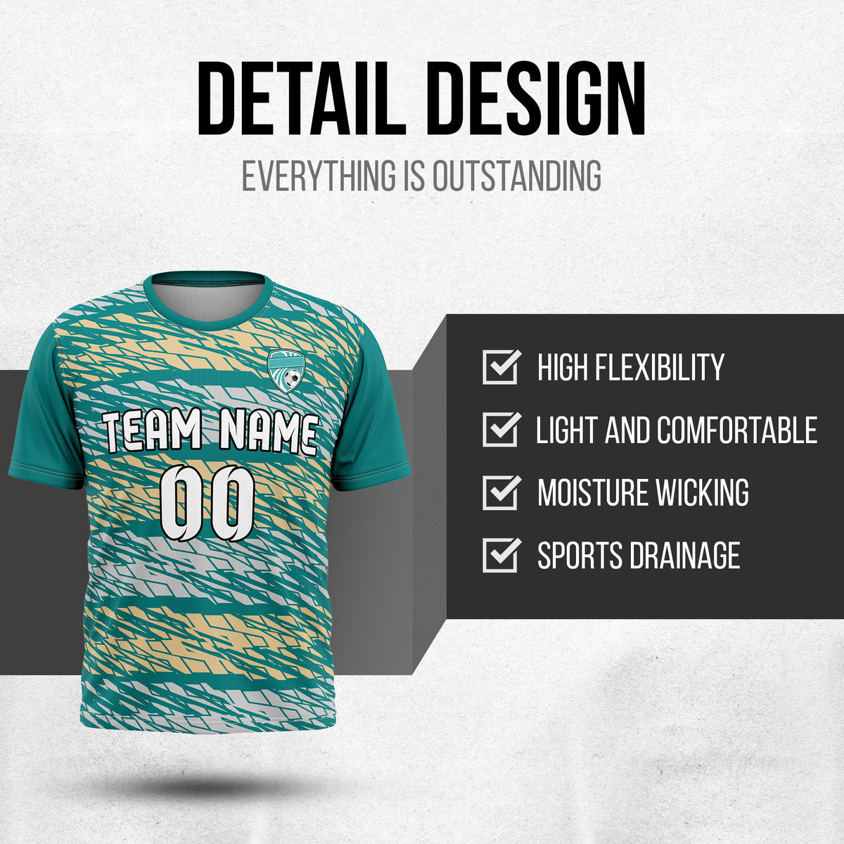 Soccer Jersey - Round Neck - Full Pattern - Design 2 - Teal