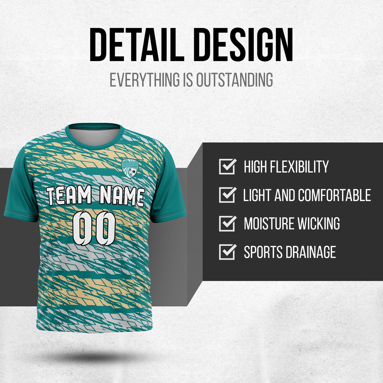 Soccer Jersey - Round Neck - Full Pattern - Design 2 - Teal