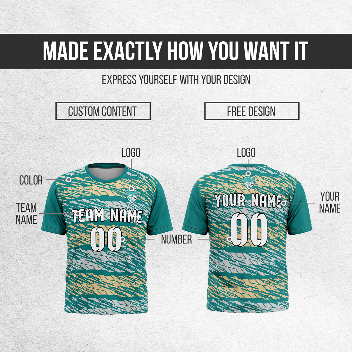 Soccer Jersey - Round Neck - Full Pattern - Design 2 - Teal